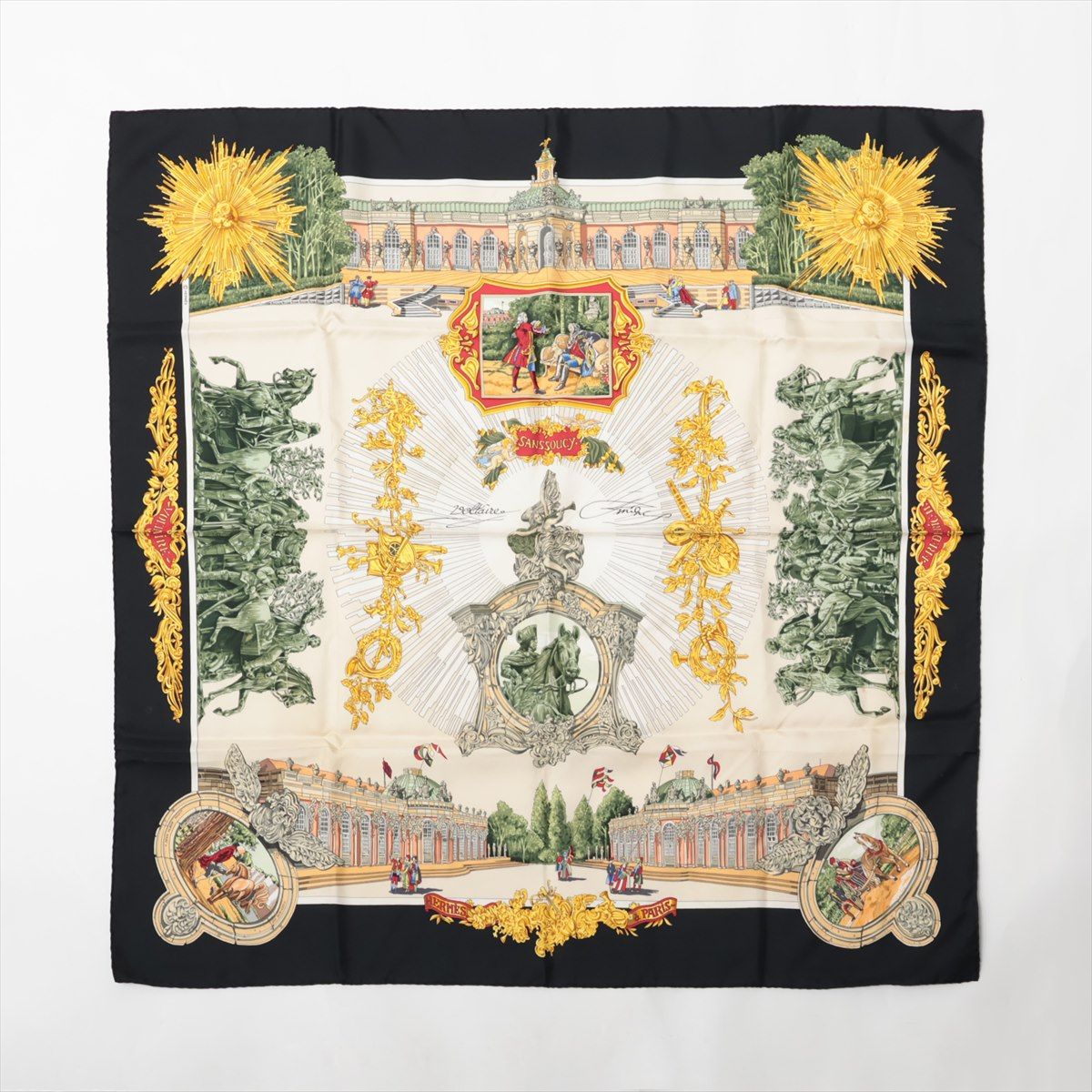 Hermès Carré 90 "SANSSOUCY " 100% Silk Scarf in Black