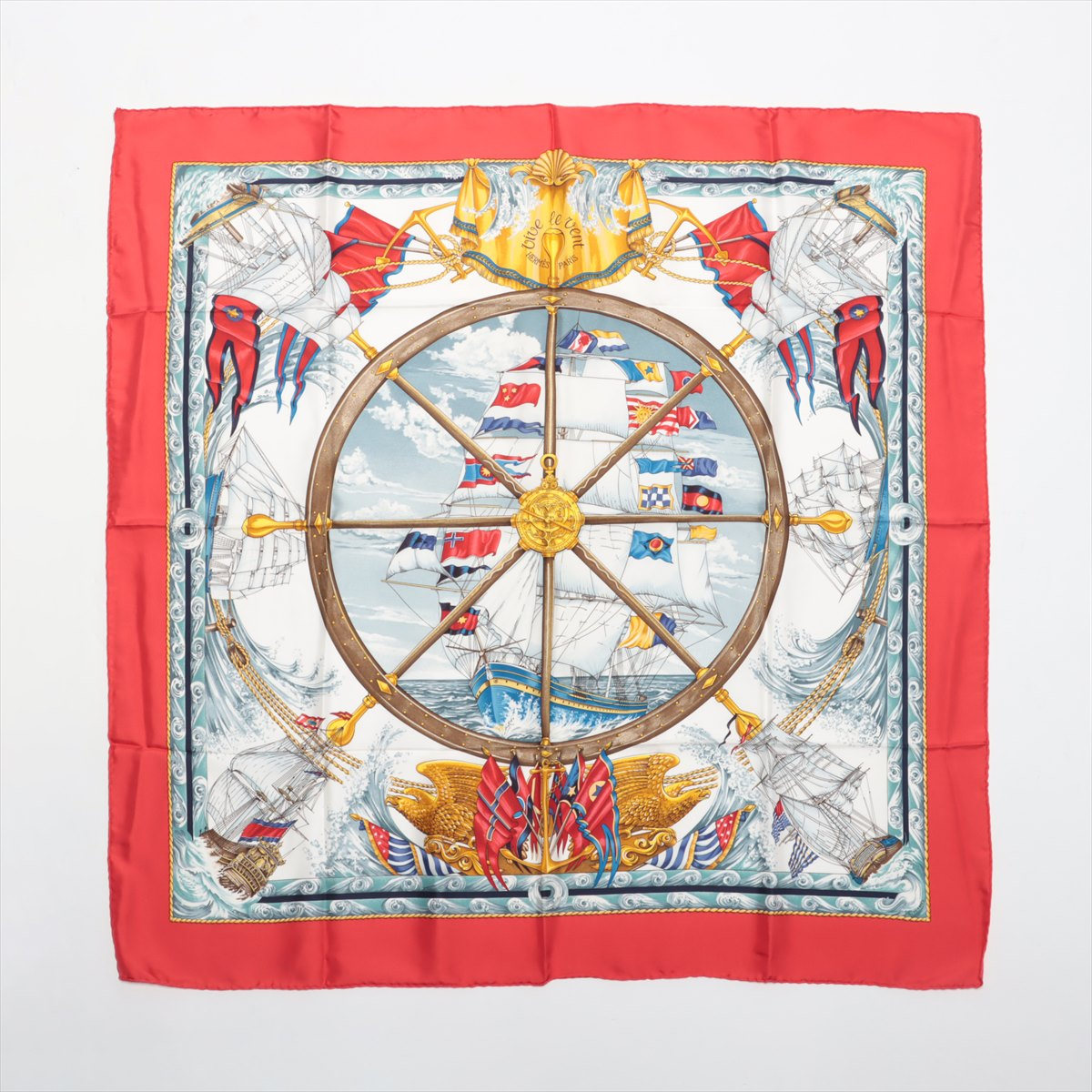 Hermès Carré 90 "VIVE LE VENT" 100% Silk Scarf in Red