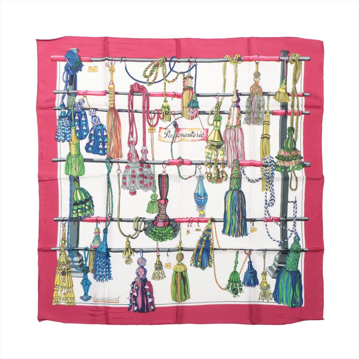 Hermes Carré 90 „PASEMENTERIE“ Seidentaschentuch in Rot