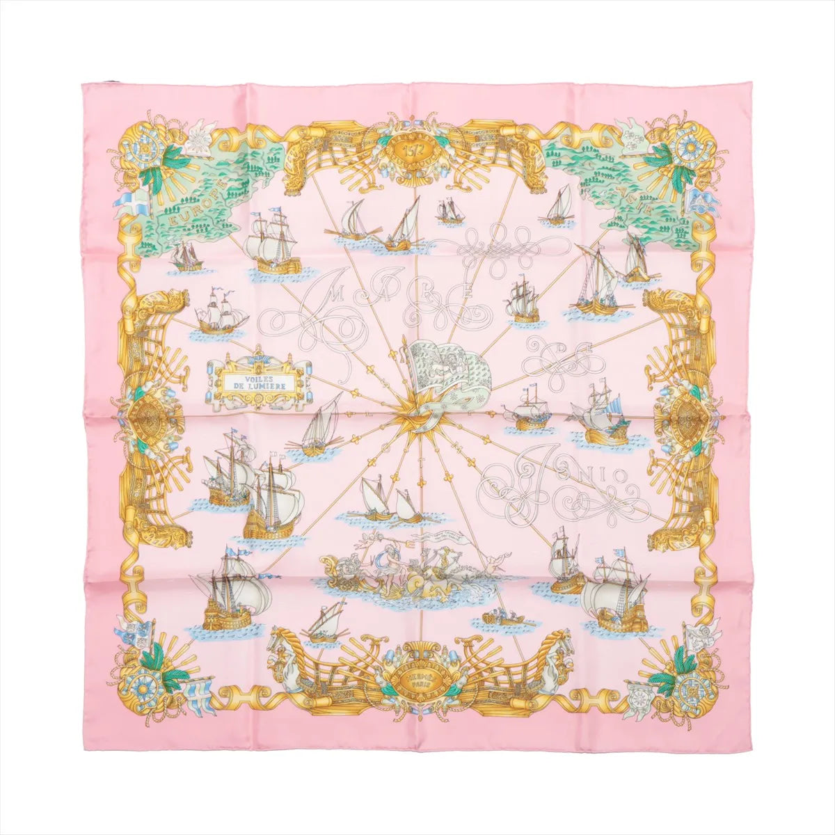 Hermes Carré 90 „VOILES DE LUMIERE“ Seidentaschentuch in Rosa