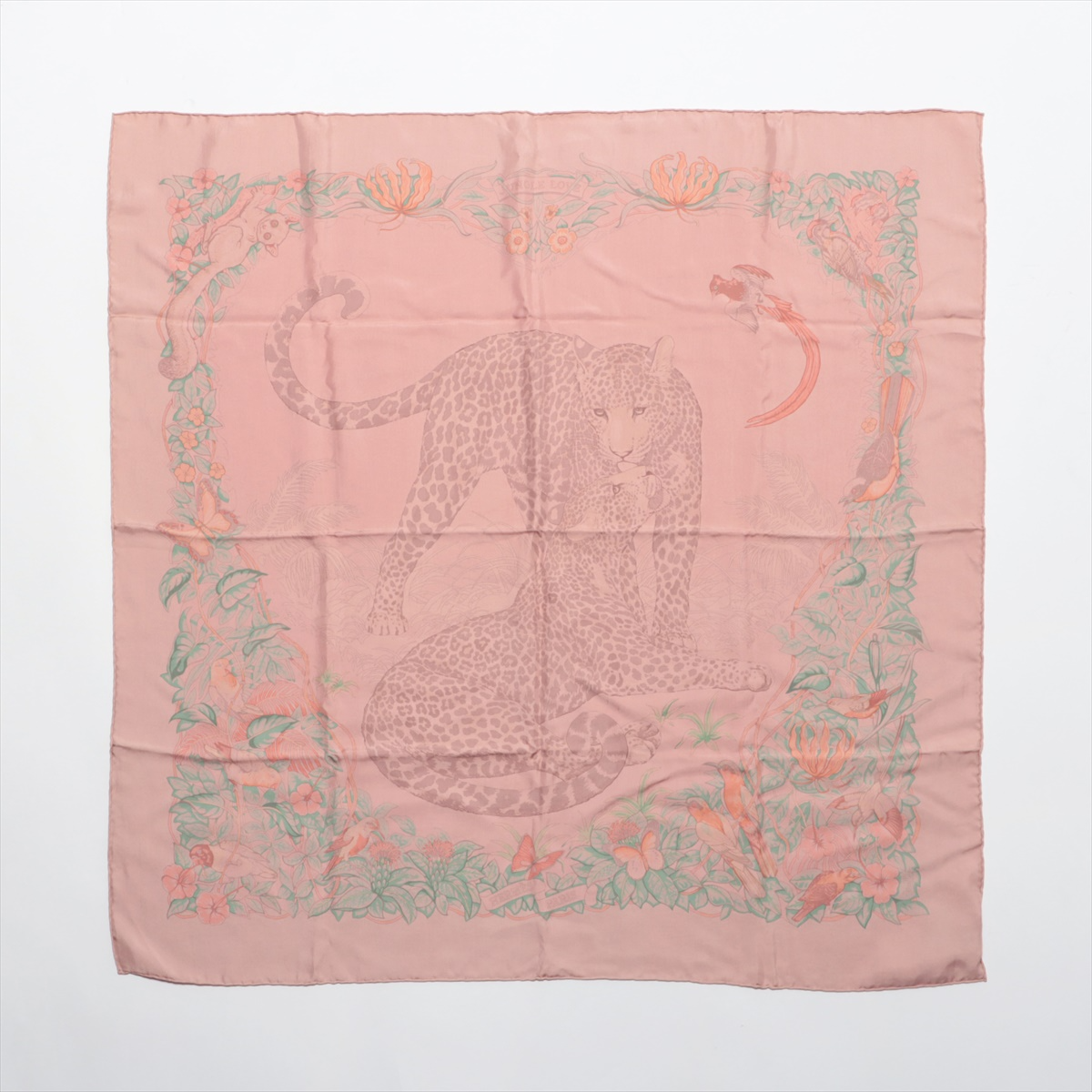 Hermès Carré 90 "JUNGLE LOVE" 100% Silk Scarf in Pink