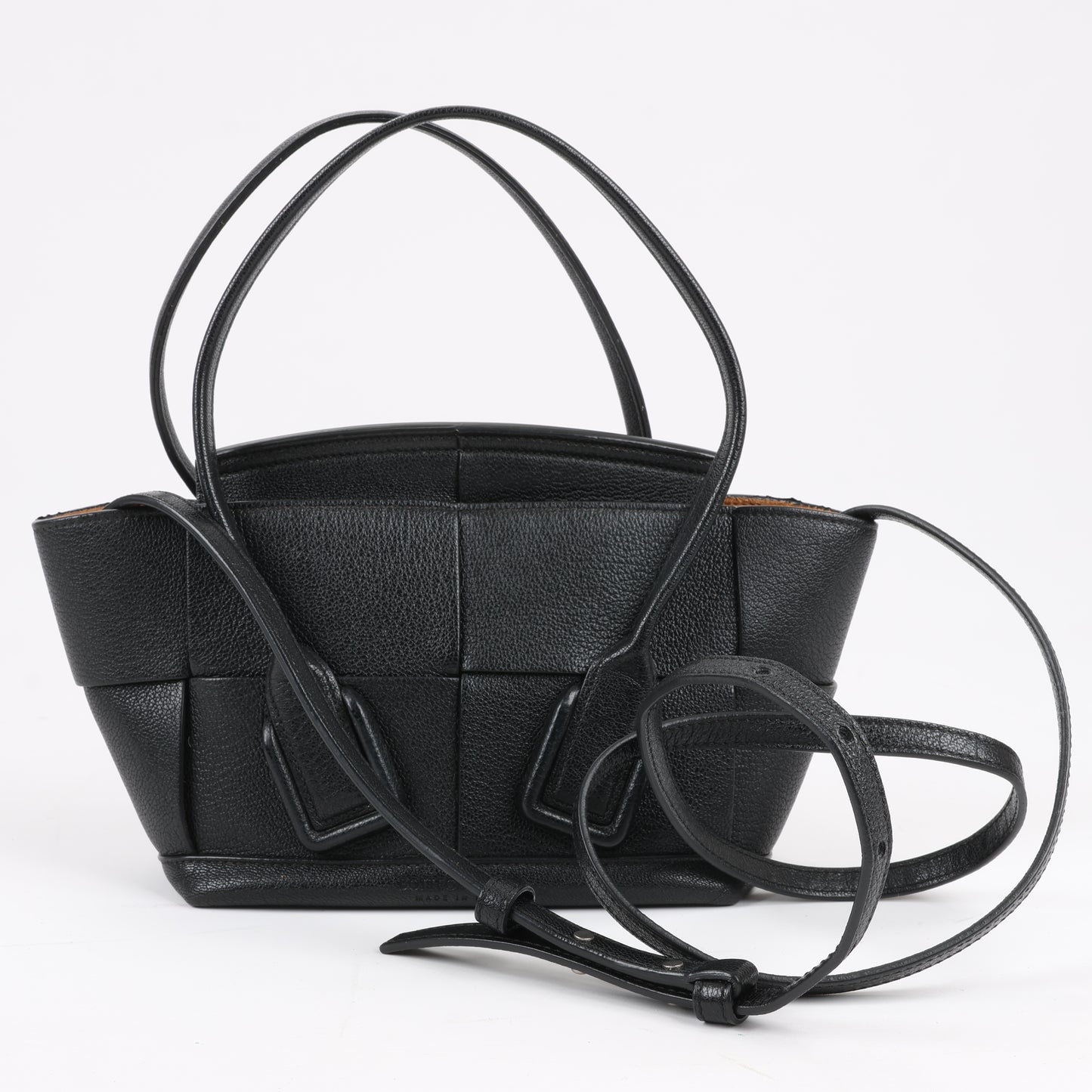 Bottega Veneta Arco Mini Leder Maxi Intrecciato 2Way Handtasche in Schwarz