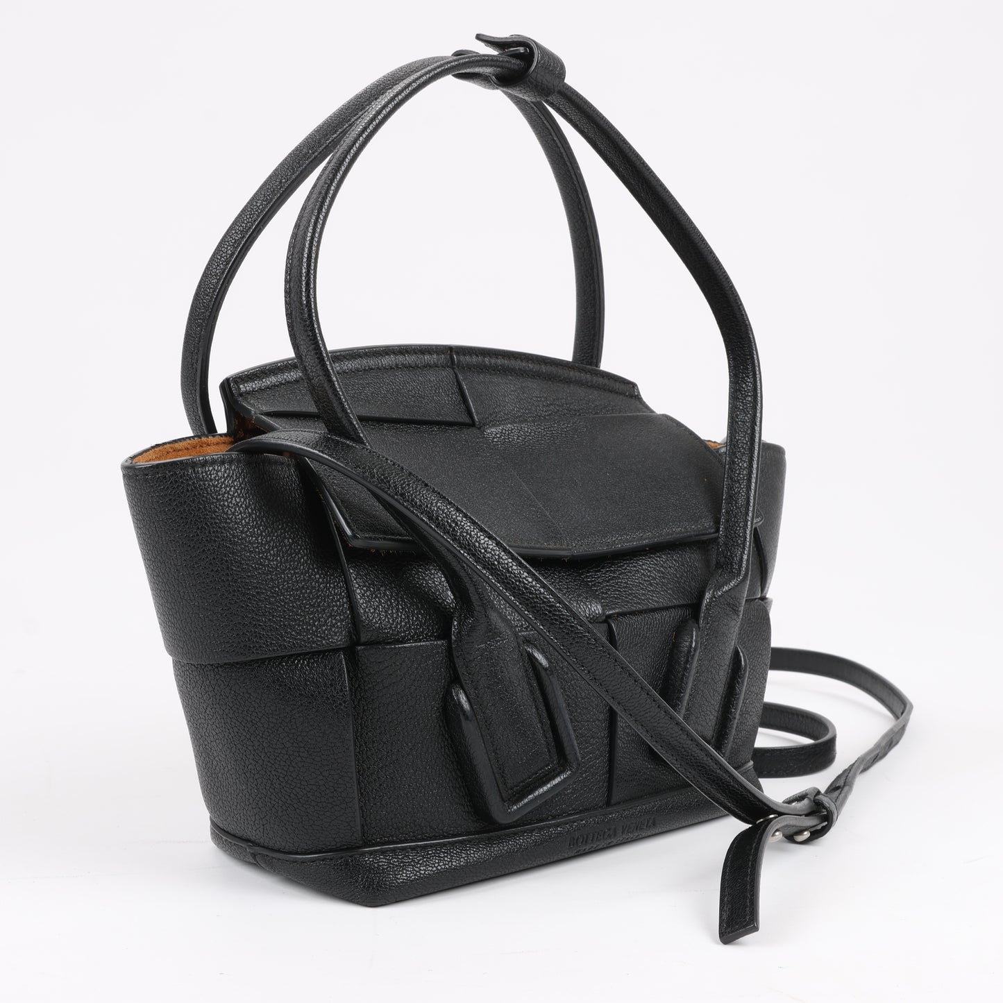 Bottega Veneta Arco Mini Leder Maxi Intrecciato 2Way Handtasche in Schwarz