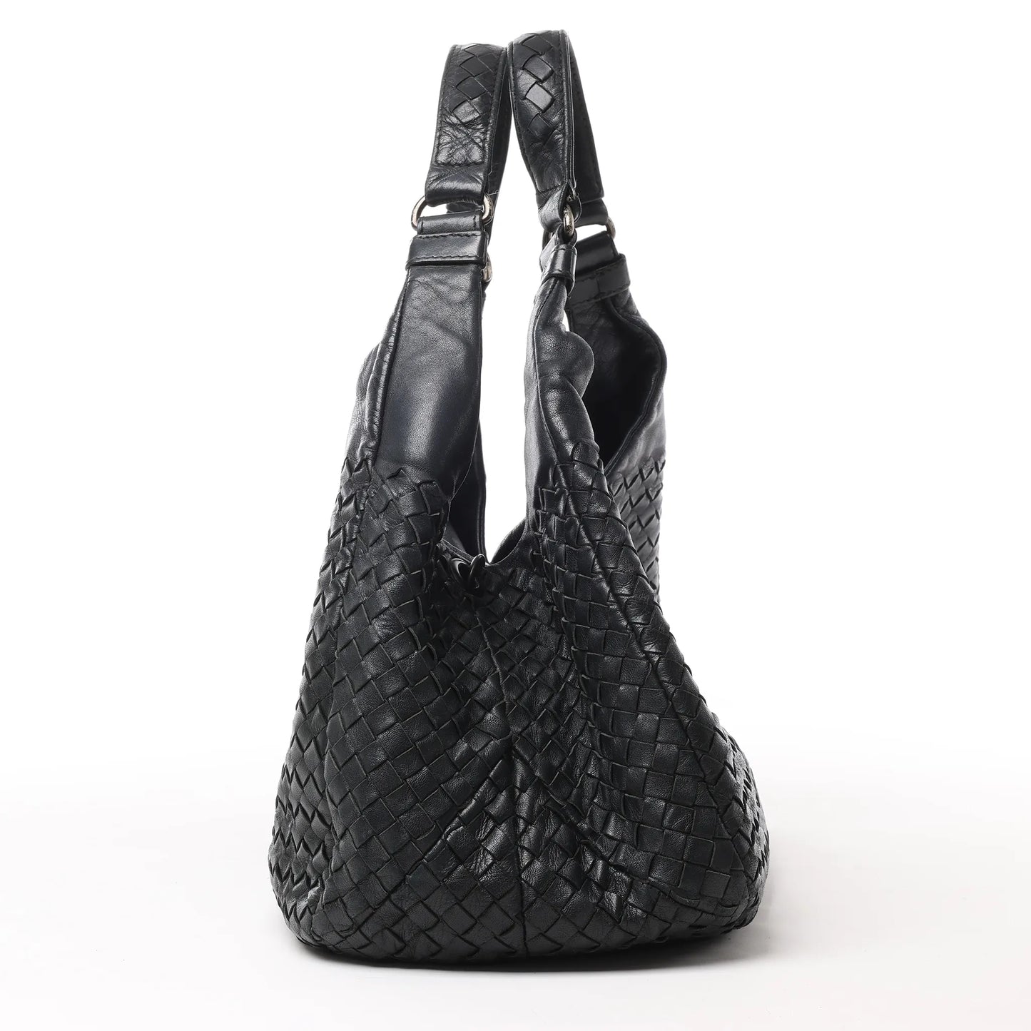 Bottega Veneta Intrecciato Campana Leder Umhängetasche in Schwarz 125787