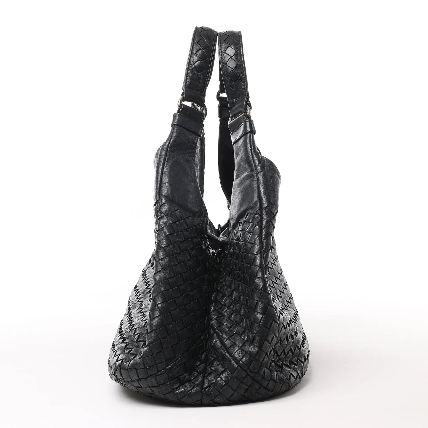 Bottega Veneta Intrecciato Campana Leder Umhängetasche in Schwarz 125787