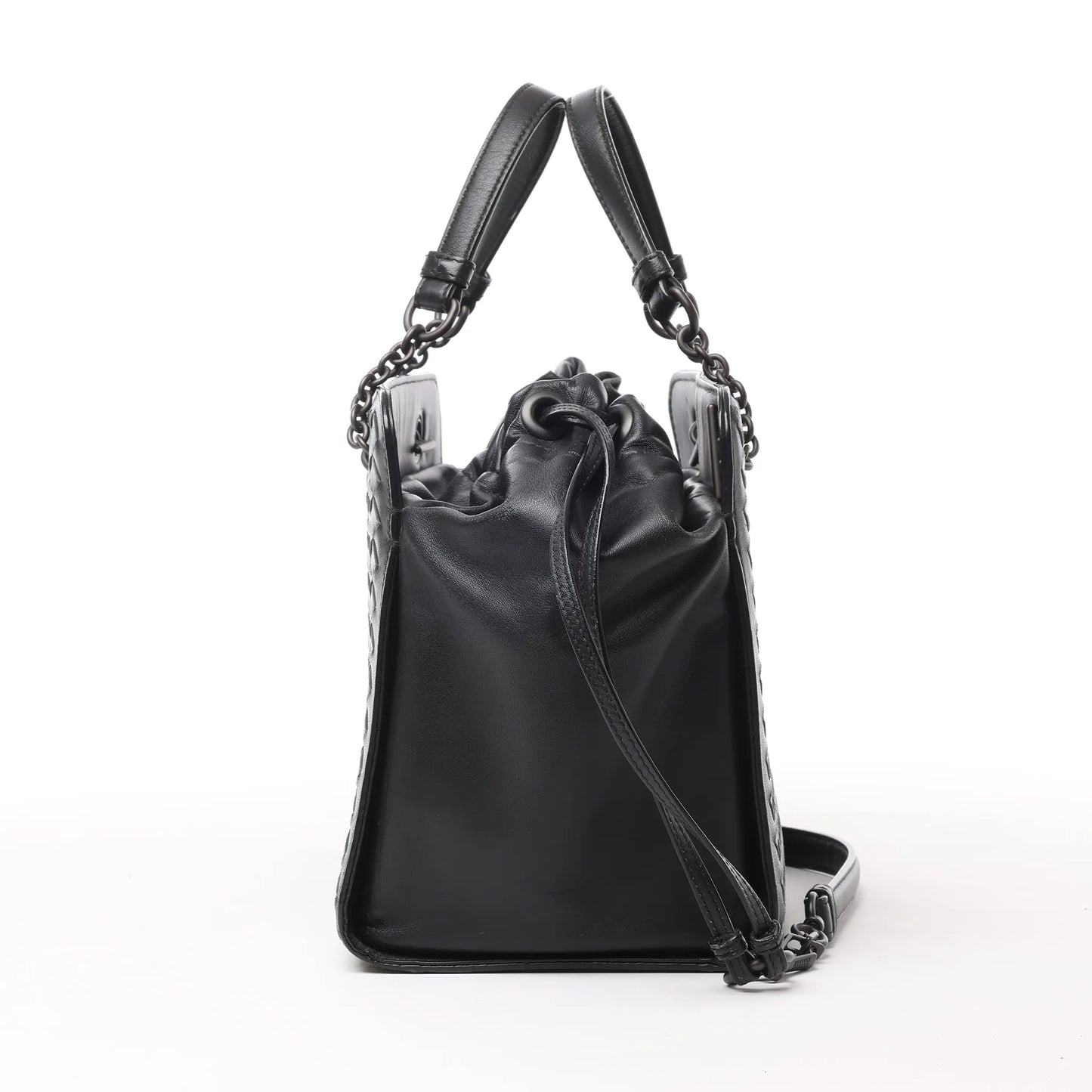 Bottega Veneta Intrecciato Leder 2Way Handtasche in Schwarz