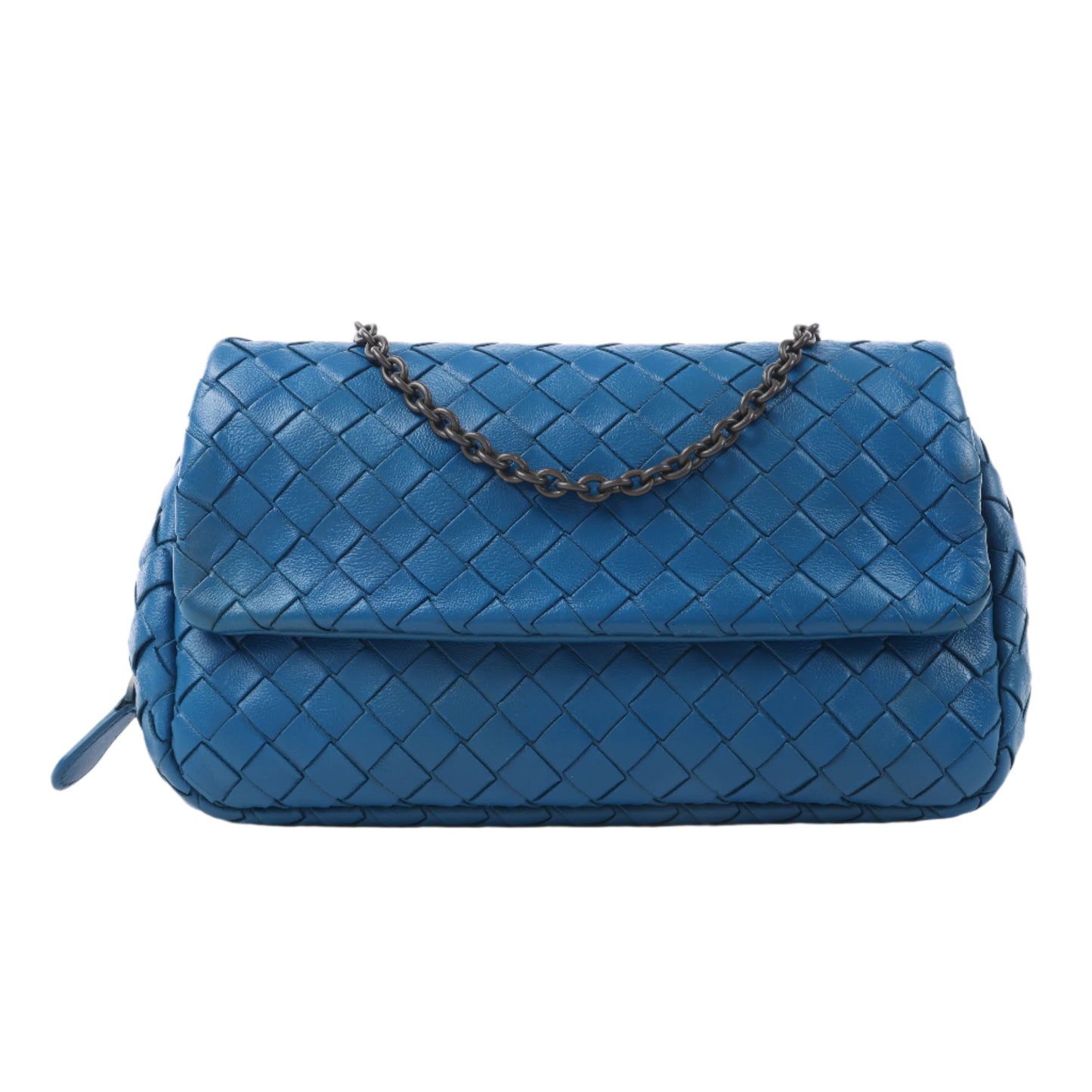 BOTTEGA VENETA Schultertasche aus Intrecciato-Leder mit Kette in Blau