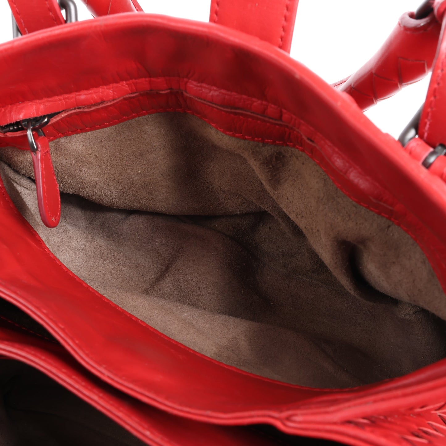 Bottega Veneta Intrecciato Roma Lederhandtasche in Rot