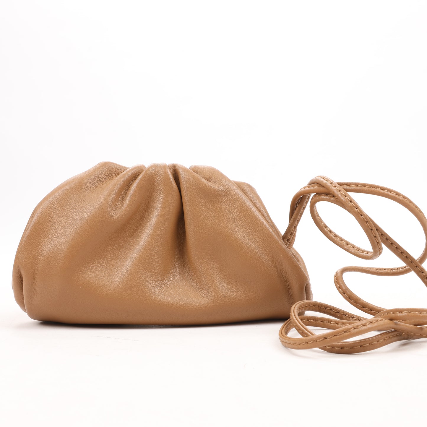 Bottega Veneta Micro The Pouch Leather Crossbody bag in Almond