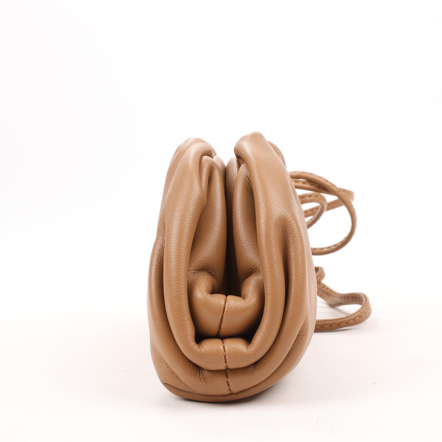 Bottega Veneta Micro The Pouch Leather Crossbody bag in Almond