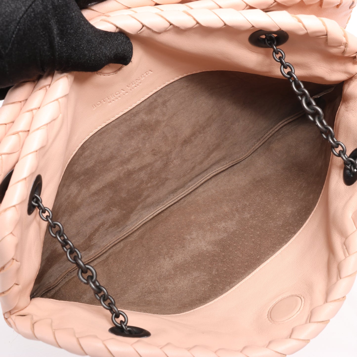 Bottega Veneta Intrecciato-Lederketten-Umhängetasche in Puderrosa