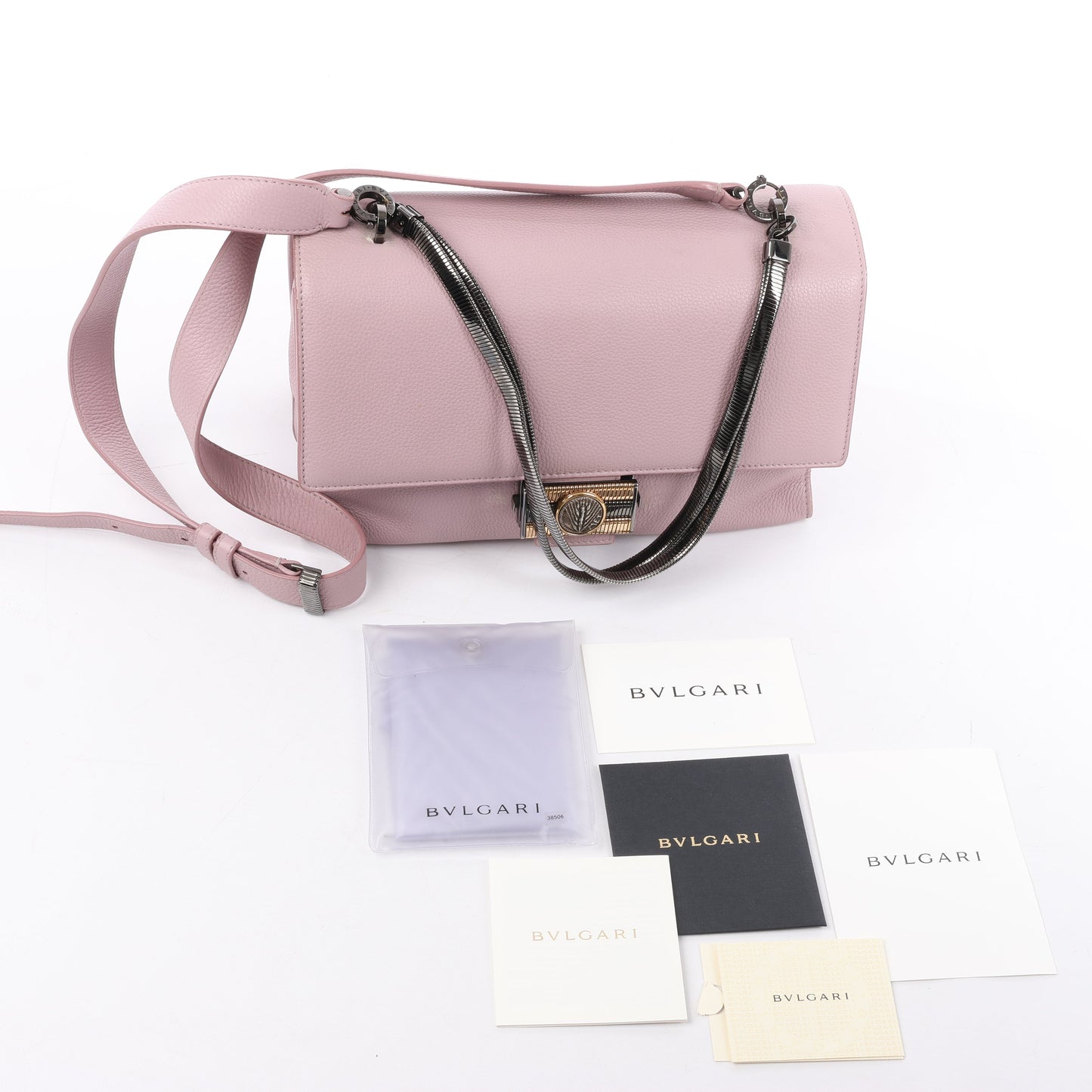 BVLGARI „Monete“ 2-Wege-Schultertasche aus rosa Leder
