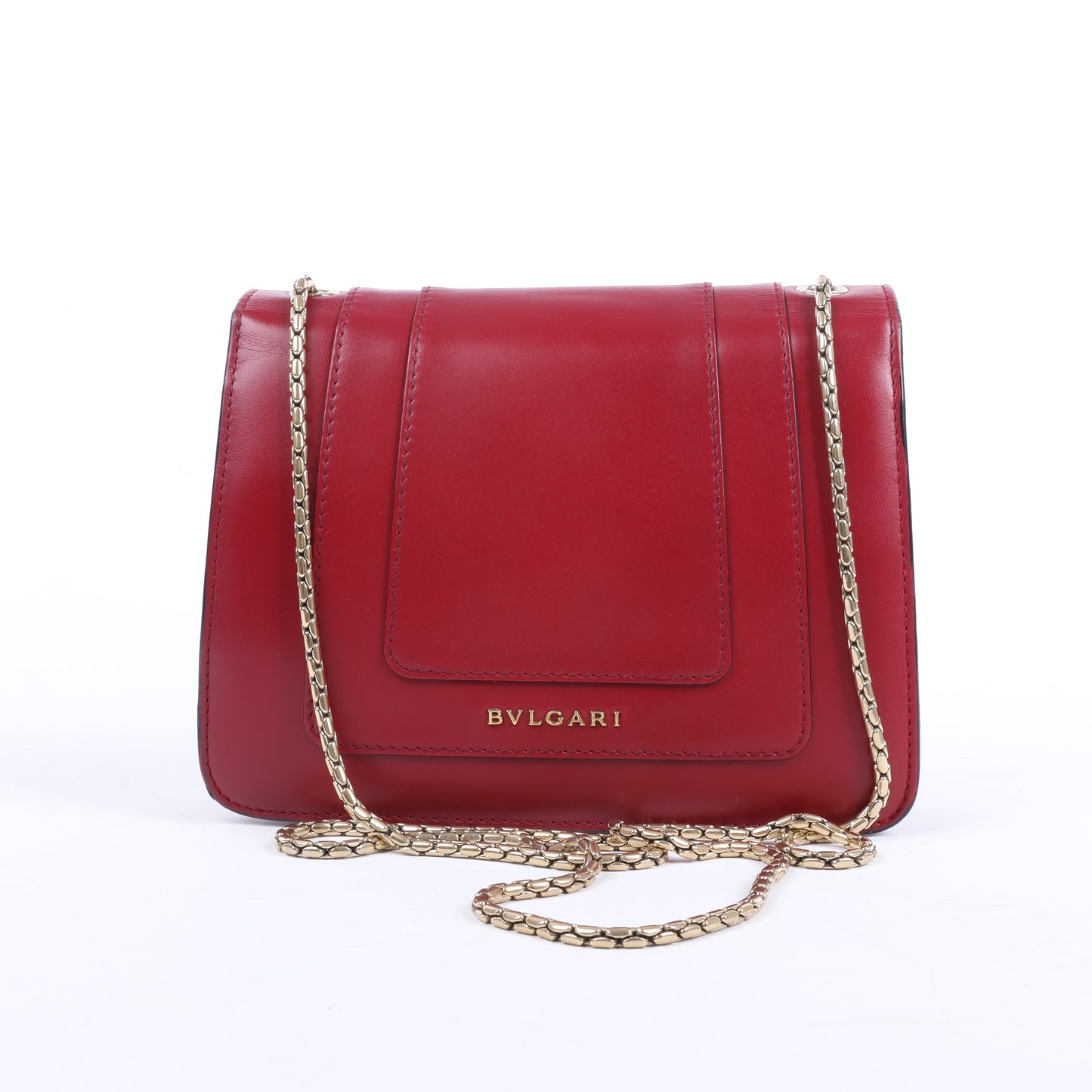 BVLGARI Serpenti Forever Schultertasche aus rotem Leder mit Kettenriemen