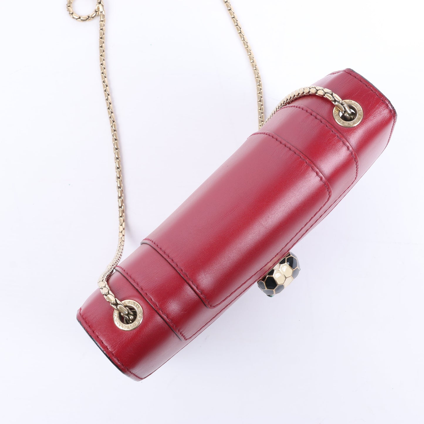 BVLGARI Serpenti Forever Schultertasche aus rotem Leder mit Kettenriemen