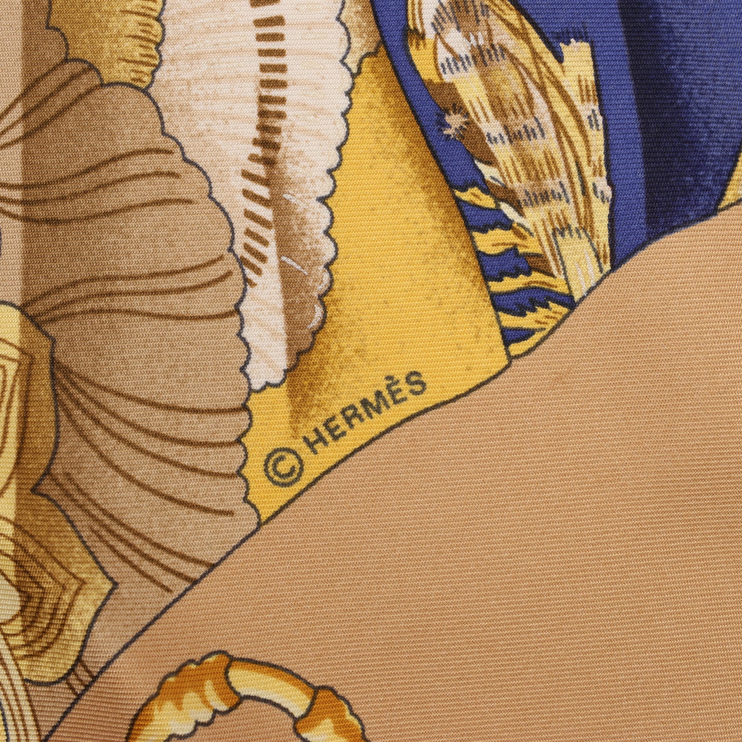 Hermes Carré 90 "soleil de soie" 100% Silk Scarf in Navy x Beige