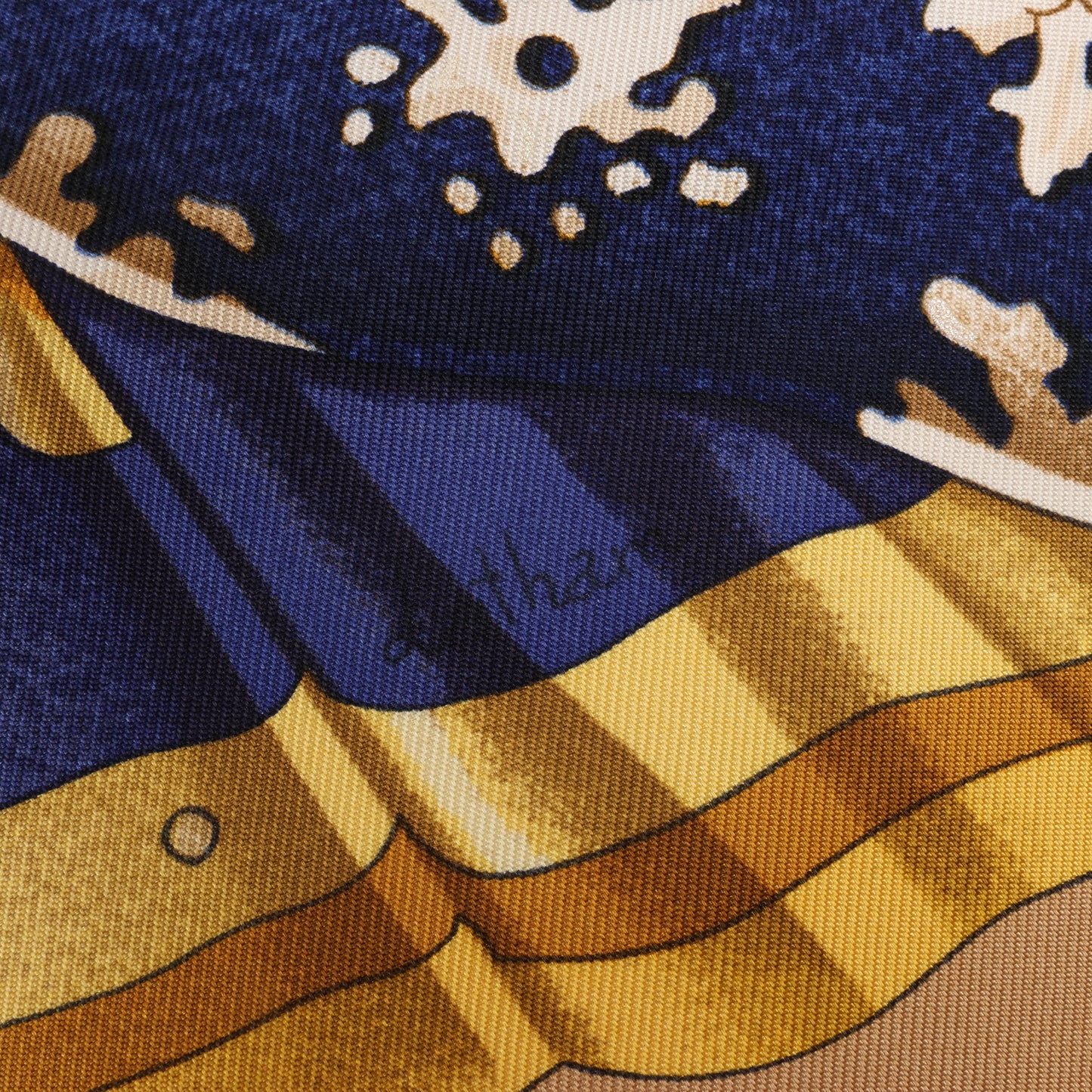 Hermes Carré 90 "soleil de soie" 100% Silk Scarf in Navy x Beige