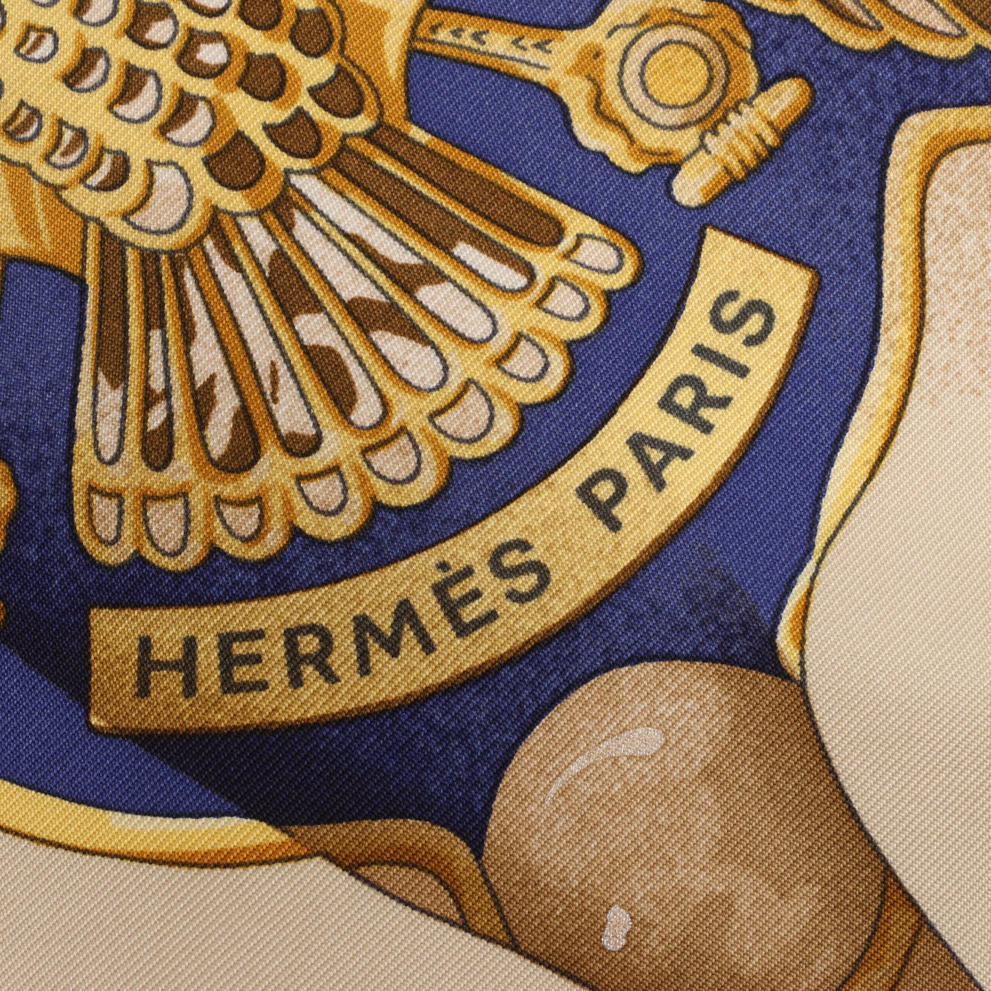 Hermes Carré 90 "soleil de soie" 100% Silk Scarf in Navy x Beige