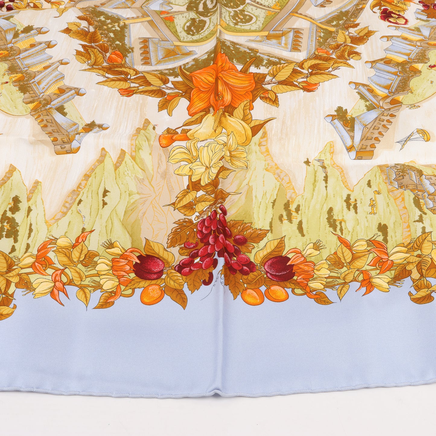 Hermes Carré 90 "Au Pays de Cocagne" 100% Silk Scarf in Blue