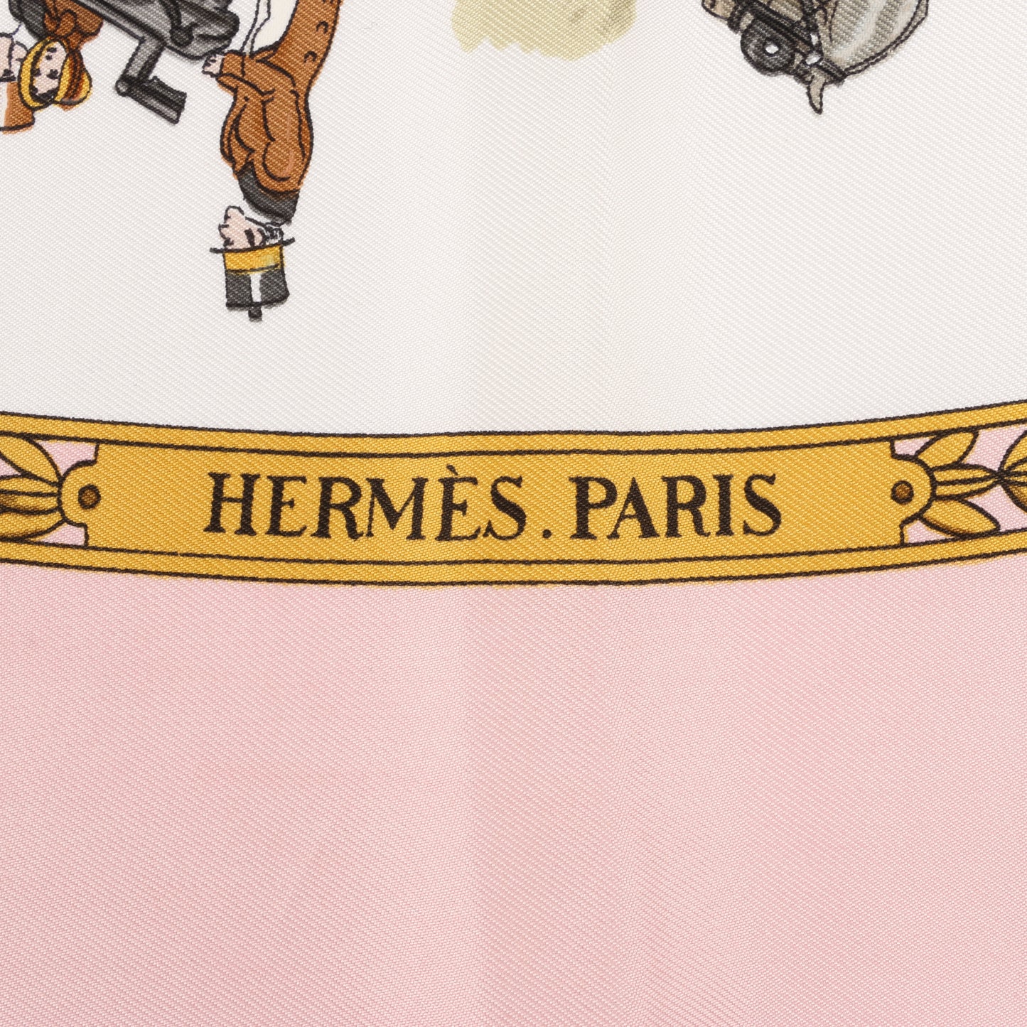 Hermes Carré 90 "LA PROMENADE DE LONGCHAMPS" 100% Silk Scarf in Pink