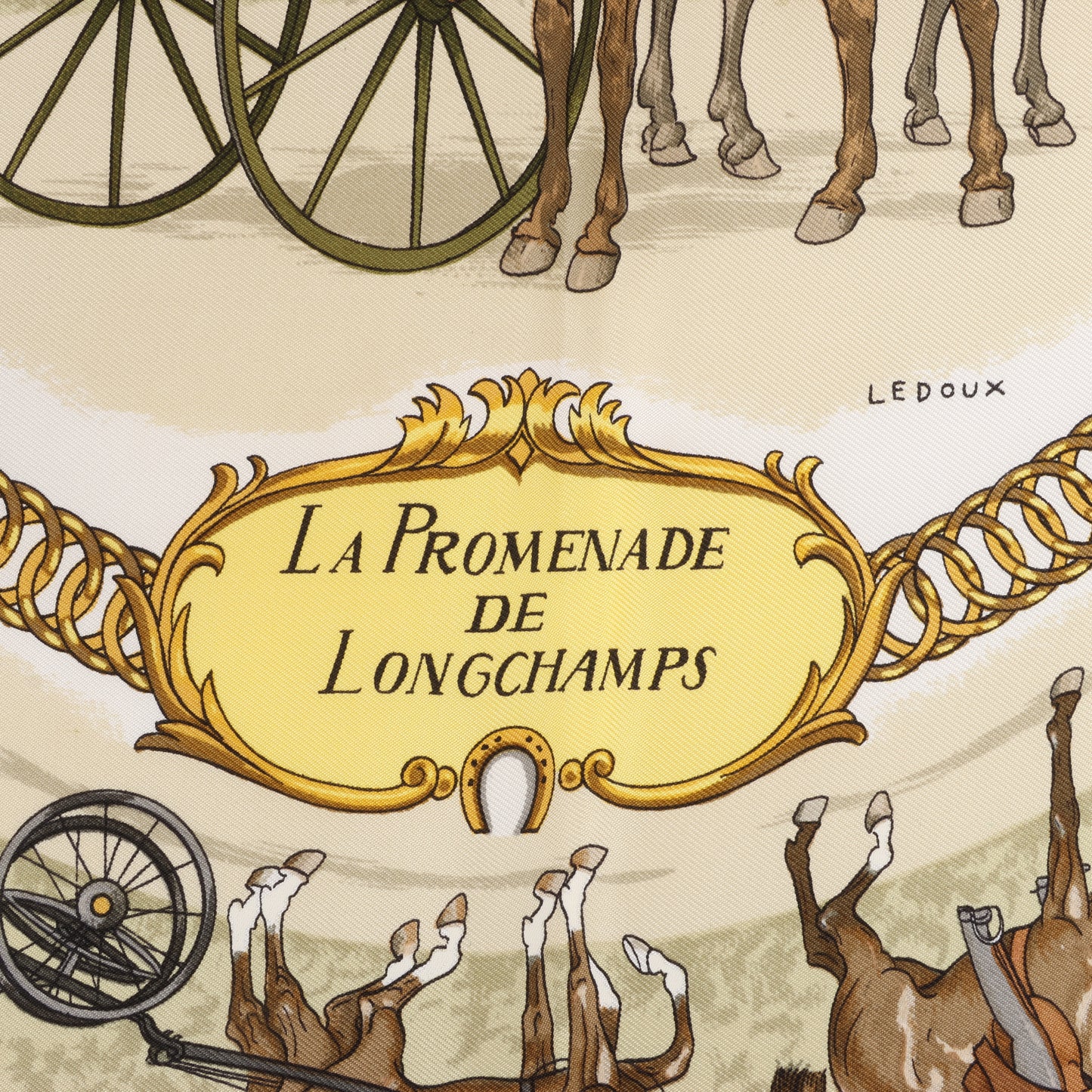 Hermes Carré 90 "LA PROMENADE DE LONGCHAMPS" 100% Silk Scarf in Pink