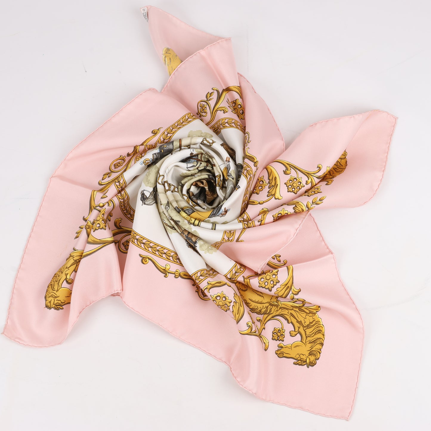 Hermes Carré 90 "LA PROMENADE DE LONGCHAMPS" 100% Silk Scarf in Pink