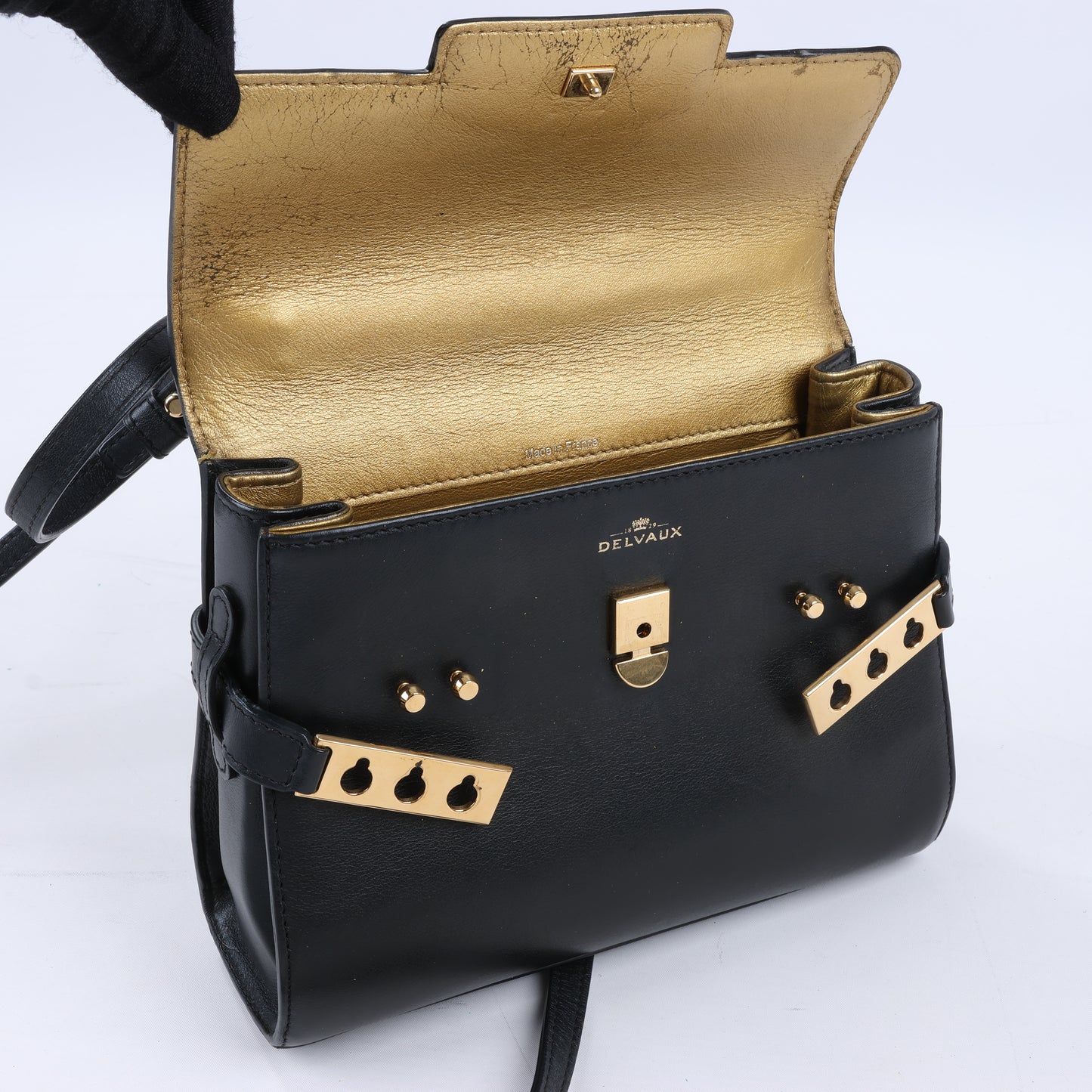 Delvaux Tempête PM 2-Wege-Handtasche aus schwarzem Leder