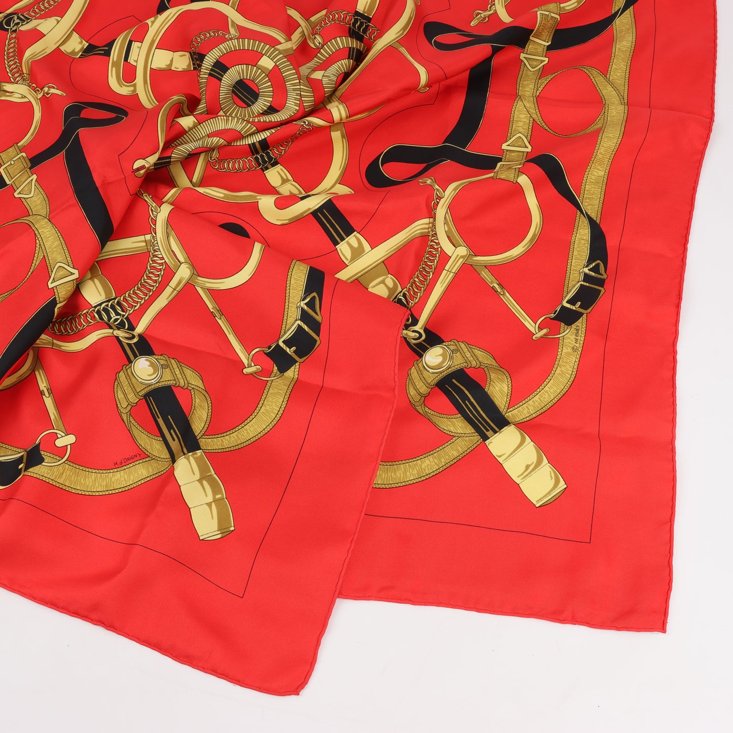 Hermès Carré 90 " Eperon d'or" 100% Silk Scarf in Red