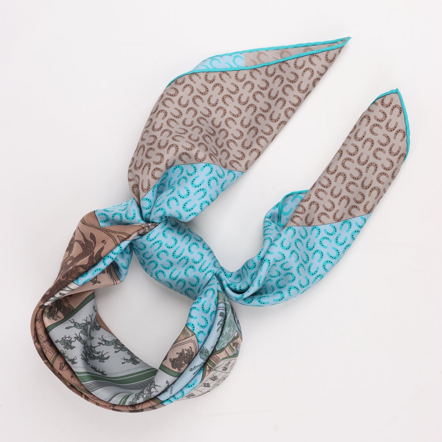 Hermès Carré 90 "A Cheval sur mon Carré" 100% Silk Scarf in Blue