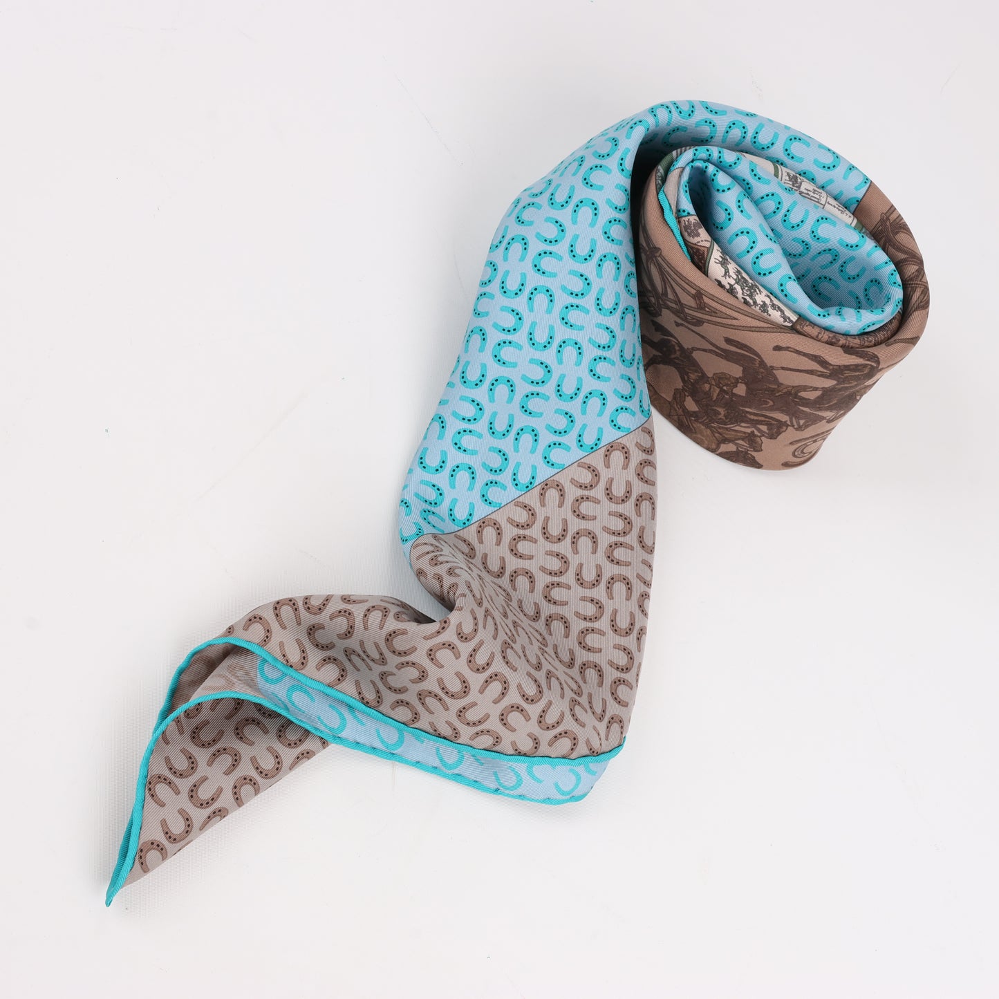 Hermès Carré 90 "A Cheval sur mon Carré" 100% Silk Scarf in Blue