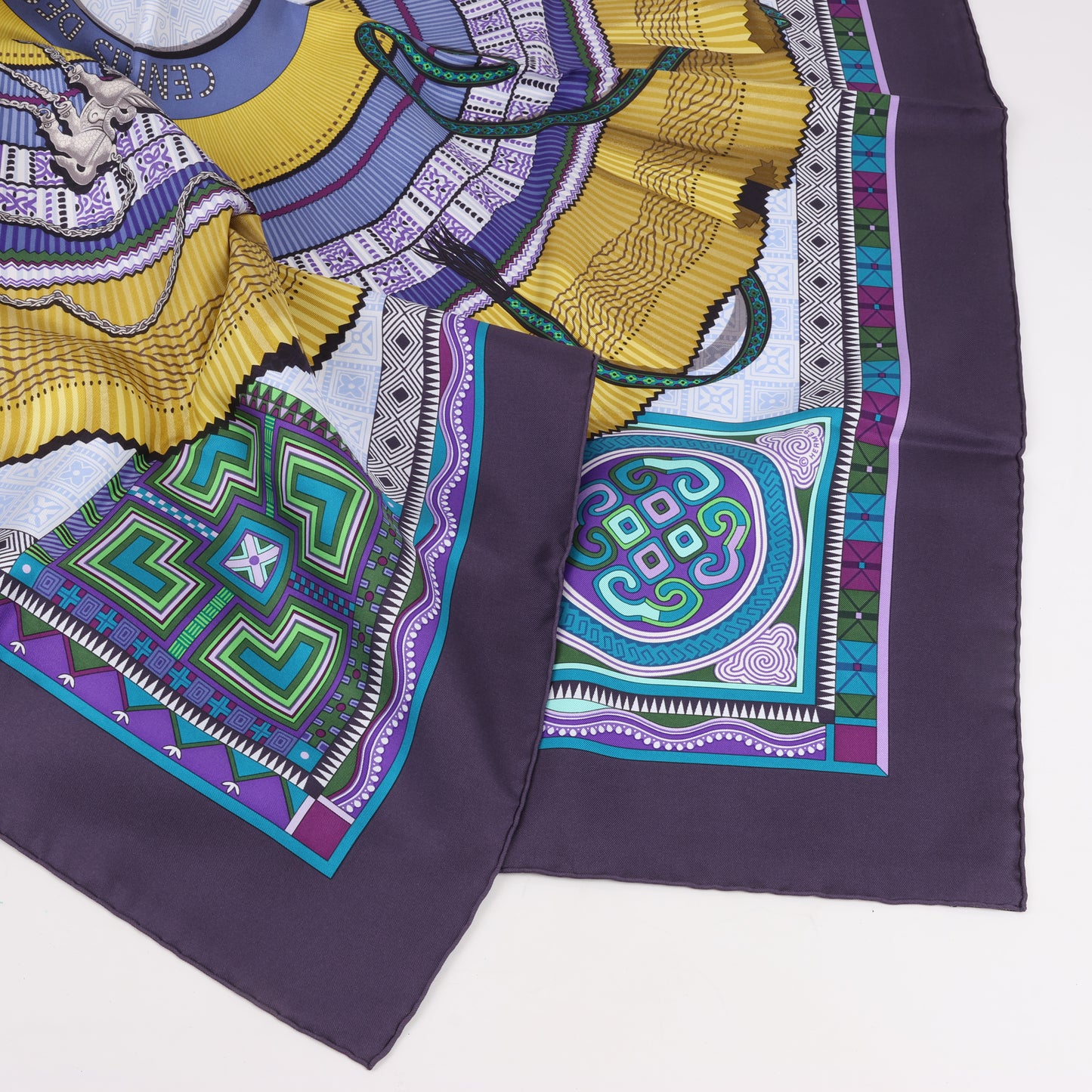 Hermès Carré 90 "CENT PLIS DES MIAO" 100% Silk Scarf in Purple