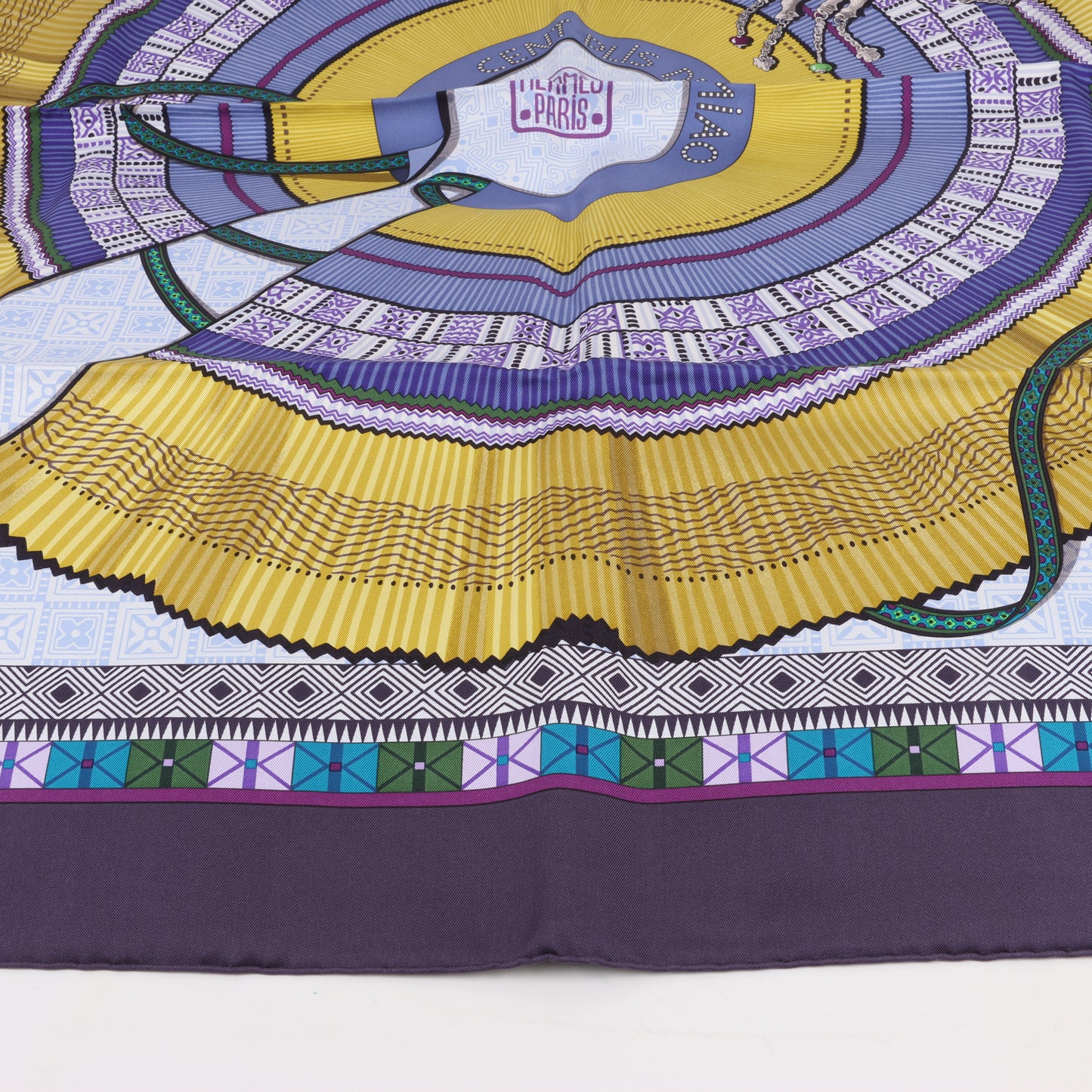 Hermès Carré 90 "CENT PLIS DES MIAO" 100% Silk Scarf in Purple