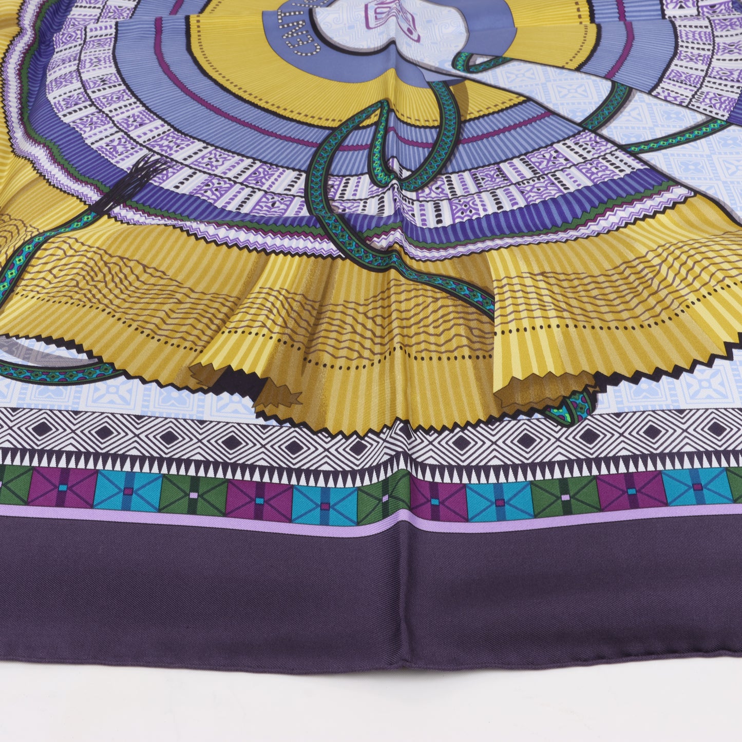 Hermès Carré 90 "CENT PLIS DES MIAO" 100% Silk Scarf in Purple