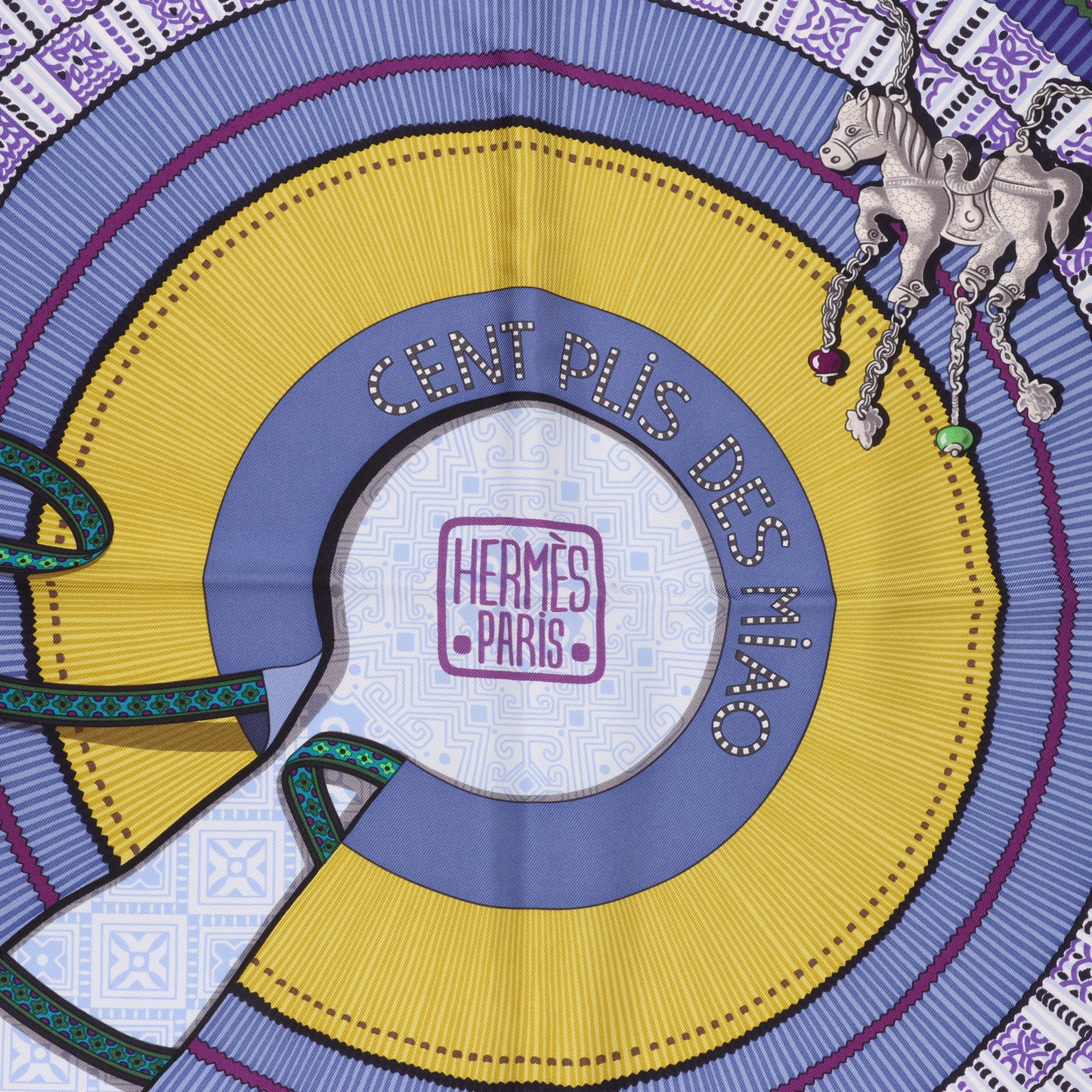 Hermès Carré 90 "CENT PLIS DES MIAO" 100% Silk Scarf in Purple