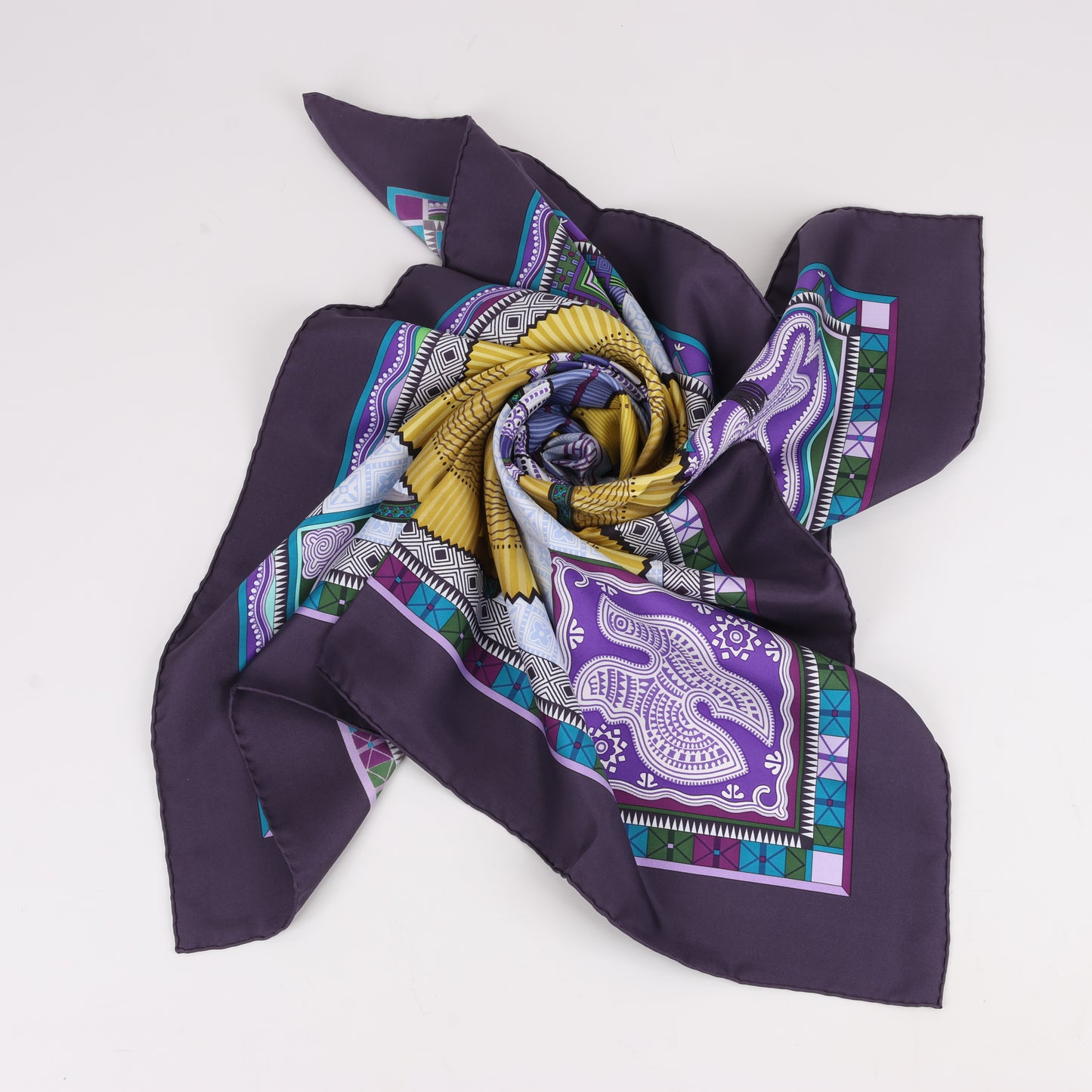Hermès Carré 90 "CENT PLIS DES MIAO" 100% Silk Scarf in Purple
