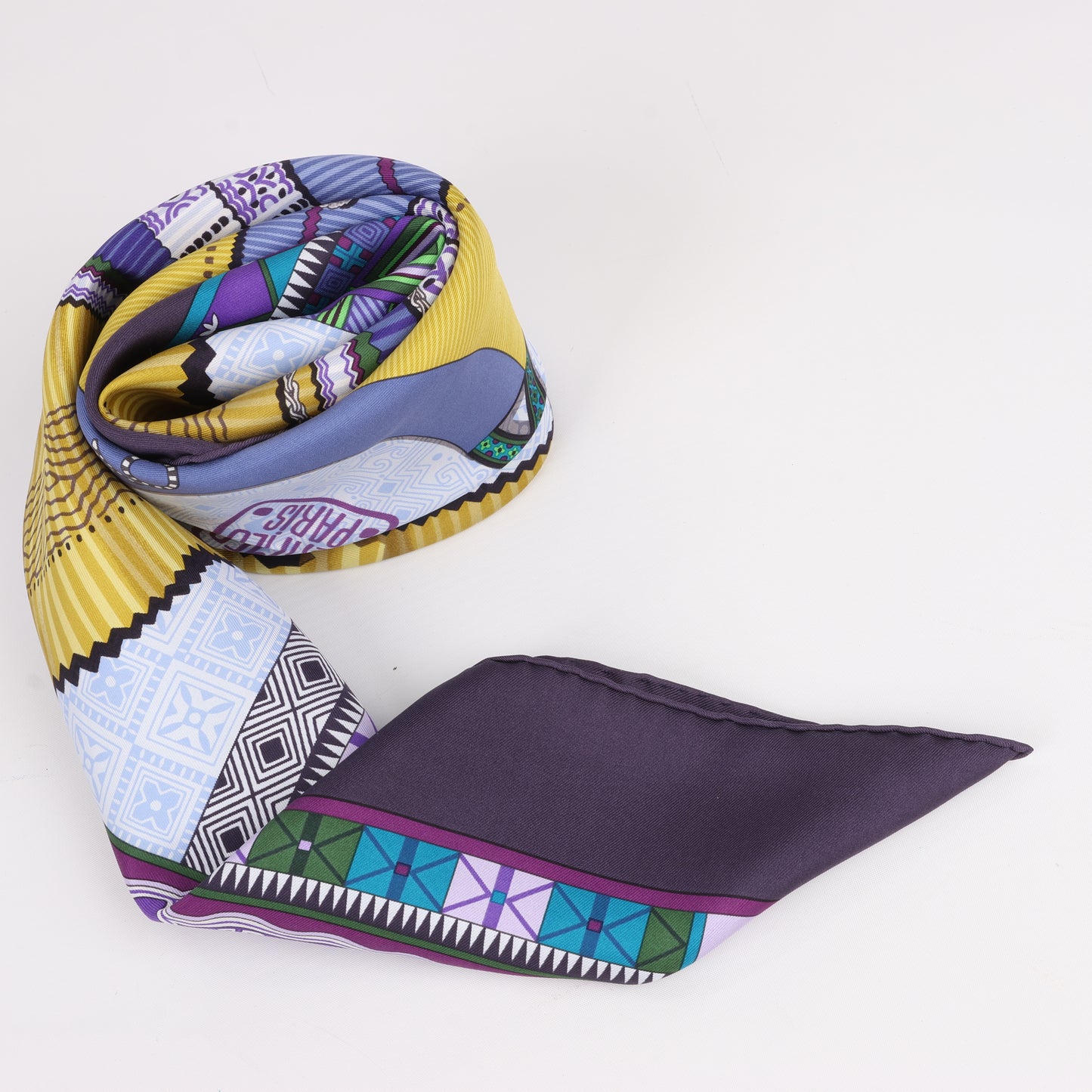 Hermès Carré 90 "CENT PLIS DES MIAO" 100% Silk Scarf in Purple
