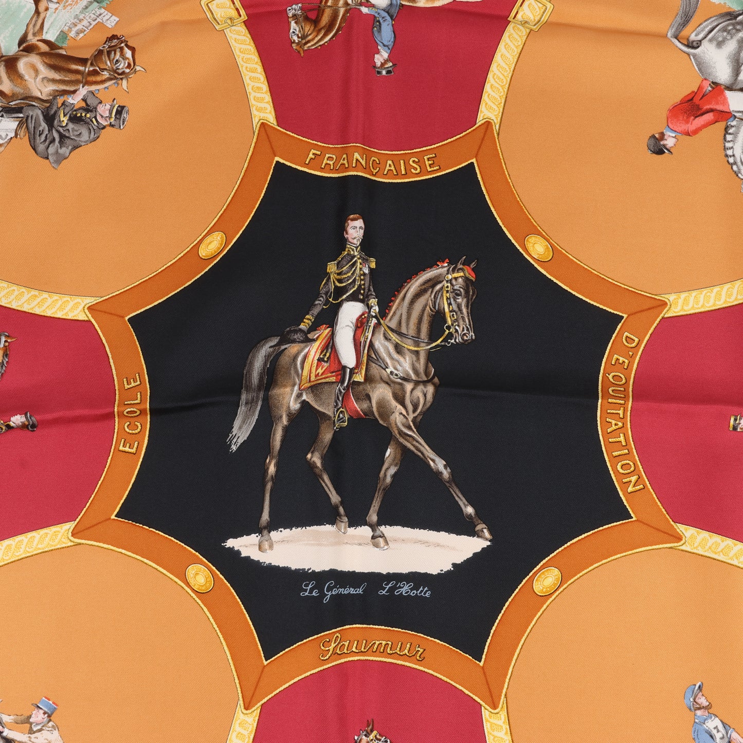 Hermès Carré 90 "ECOLE FRANCAISE D'EQUITATION" 100% Silk Scarf in Red x Black