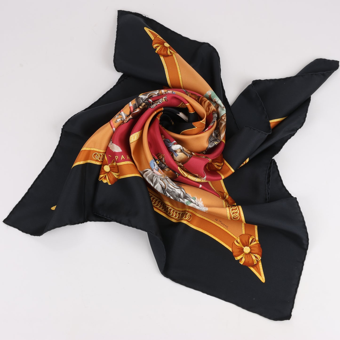 Hermès Carré 90 "ECOLE FRANCAISE D'EQUITATION" 100% Silk Scarf in Red x Black