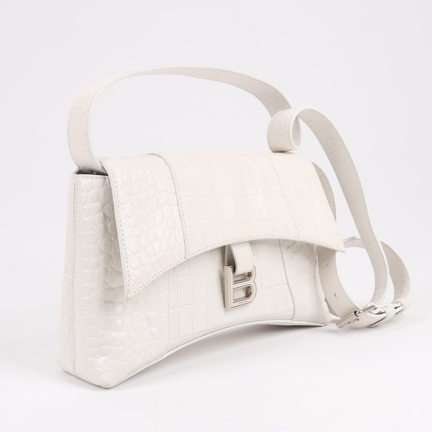Balenciaga Hourglass Mock Croc Schultertasche in Weiß 671355