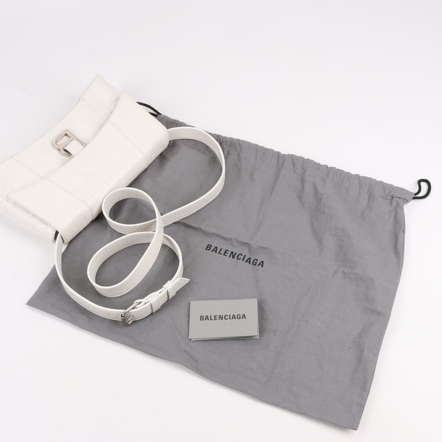 Balenciaga Hourglass Mock Croc Schultertasche in Weiß 671355