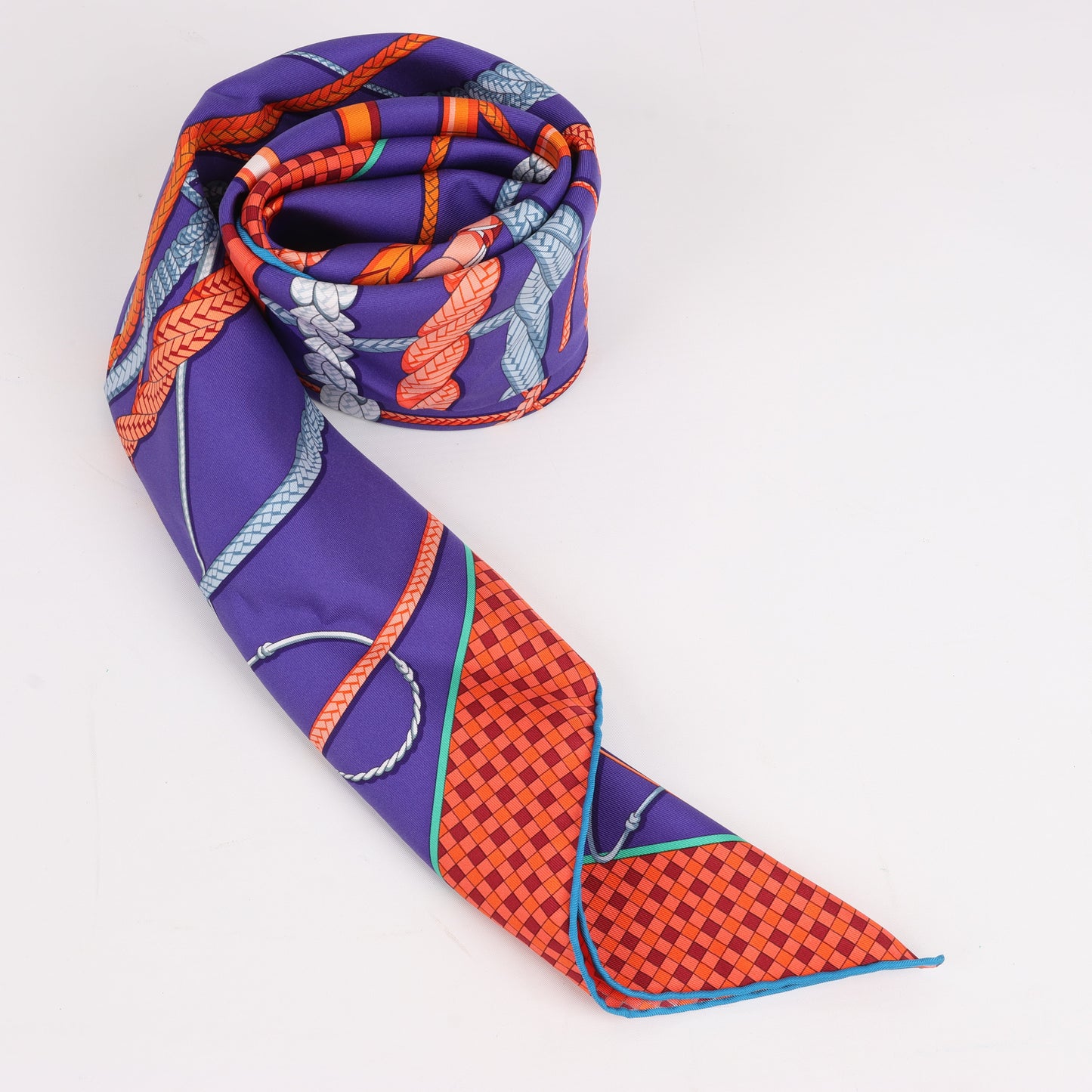 Hermès Carré 90 Fouets et Badines" 100% Silk Scarf in Purple