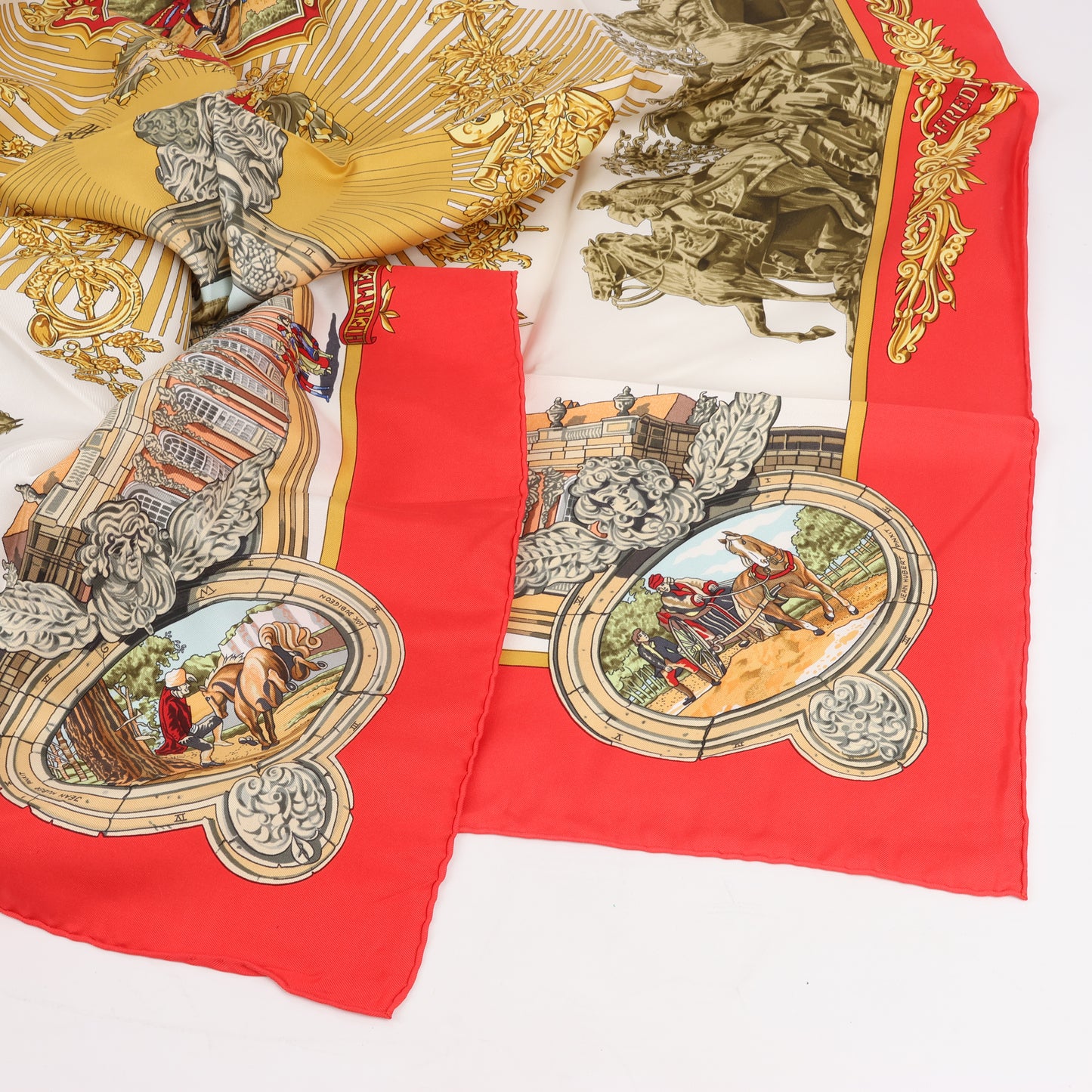 Hermès Carré 90 "SANSSOUCY" 100% Silk Scarf in Red