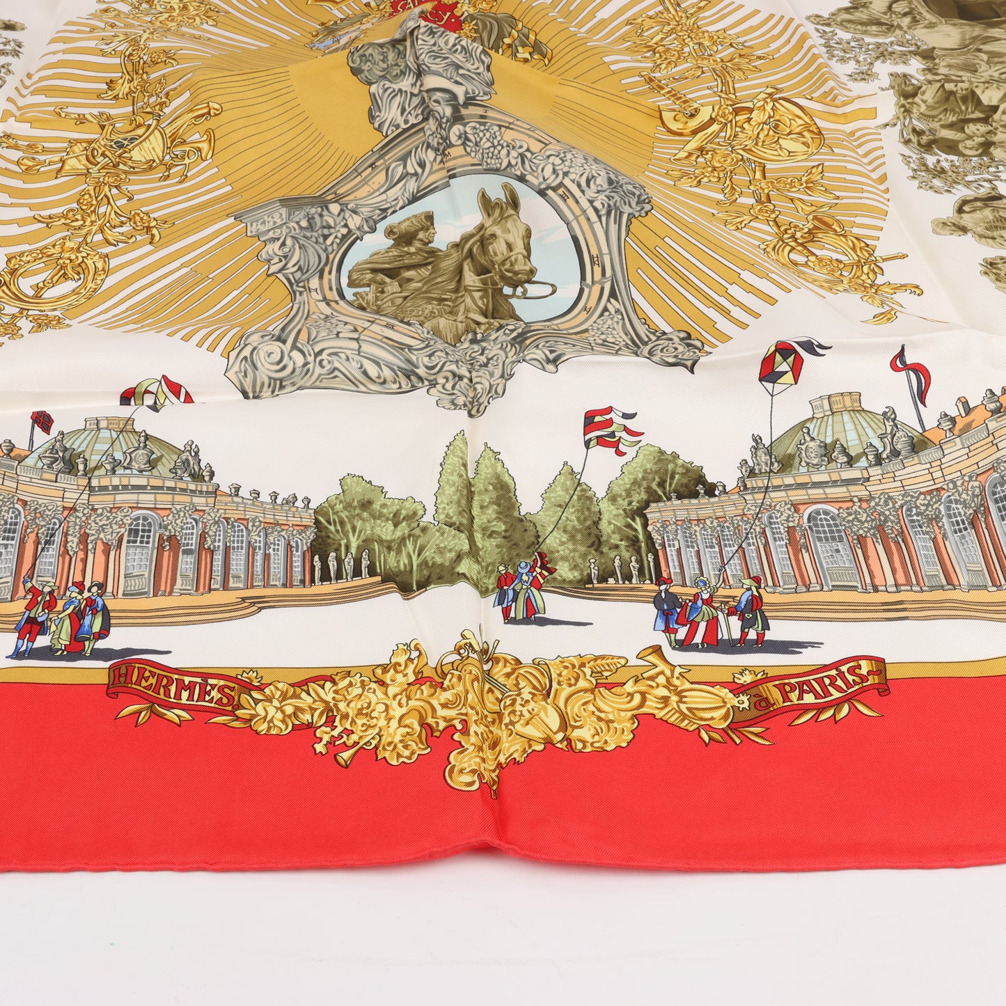 Hermès Carré 90 "SANSSOUCY" 100% Silk Scarf in Red