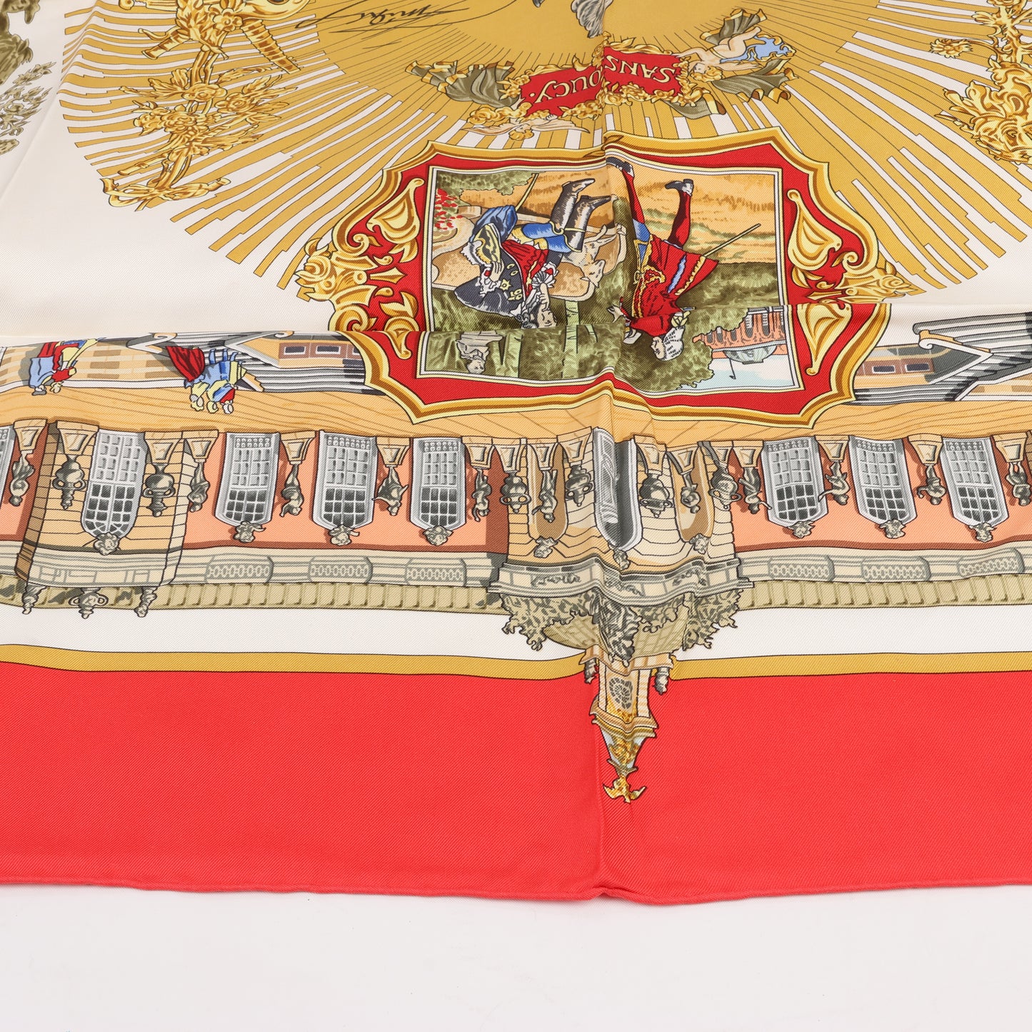 Hermès Carré 90 "SANSSOUCY" 100% Silk Scarf in Red