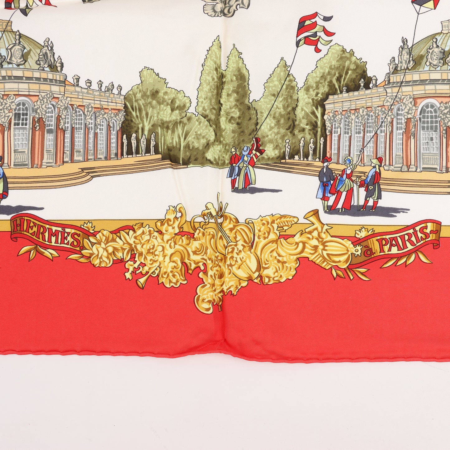 Hermès Carré 90 "SANSSOUCY" 100% Silk Scarf in Red