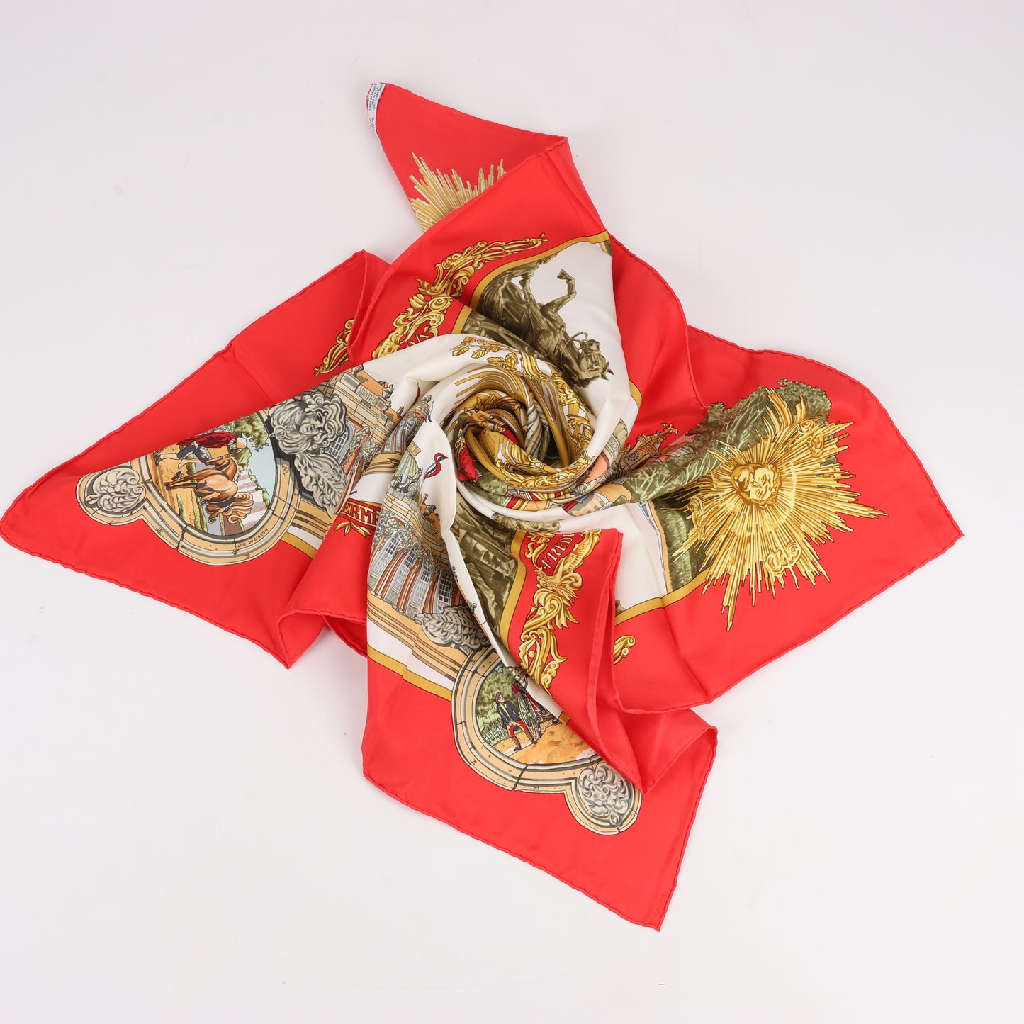 Hermès Carré 90 "SANSSOUCY" 100% Silk Scarf in Red
