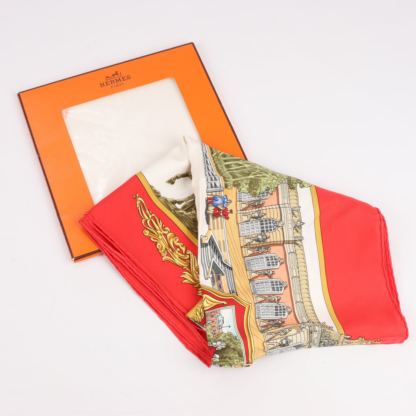 Hermès Carré 90 "SANSSOUCY" 100% Silk Scarf in Red