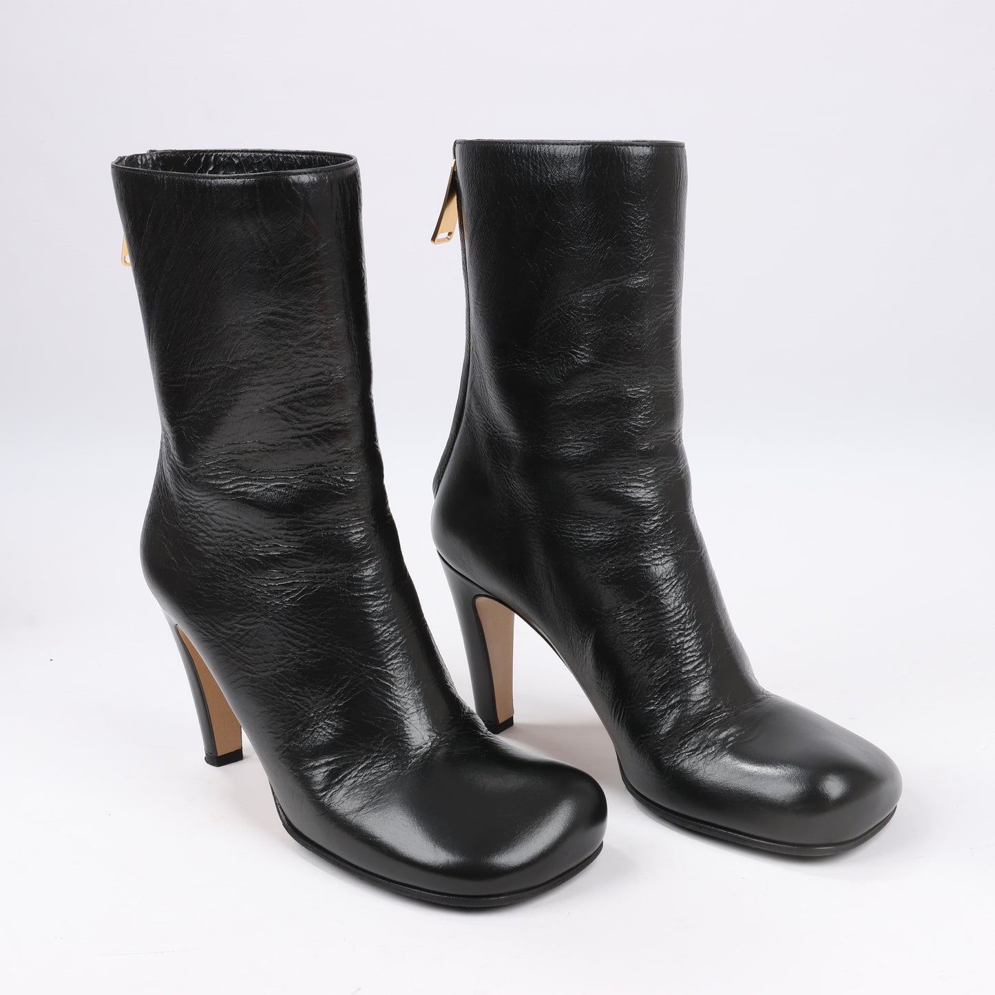 Bottega Veneta Leder LAVILLE Ankle Heel Stiefel Schwarz in Größe 38