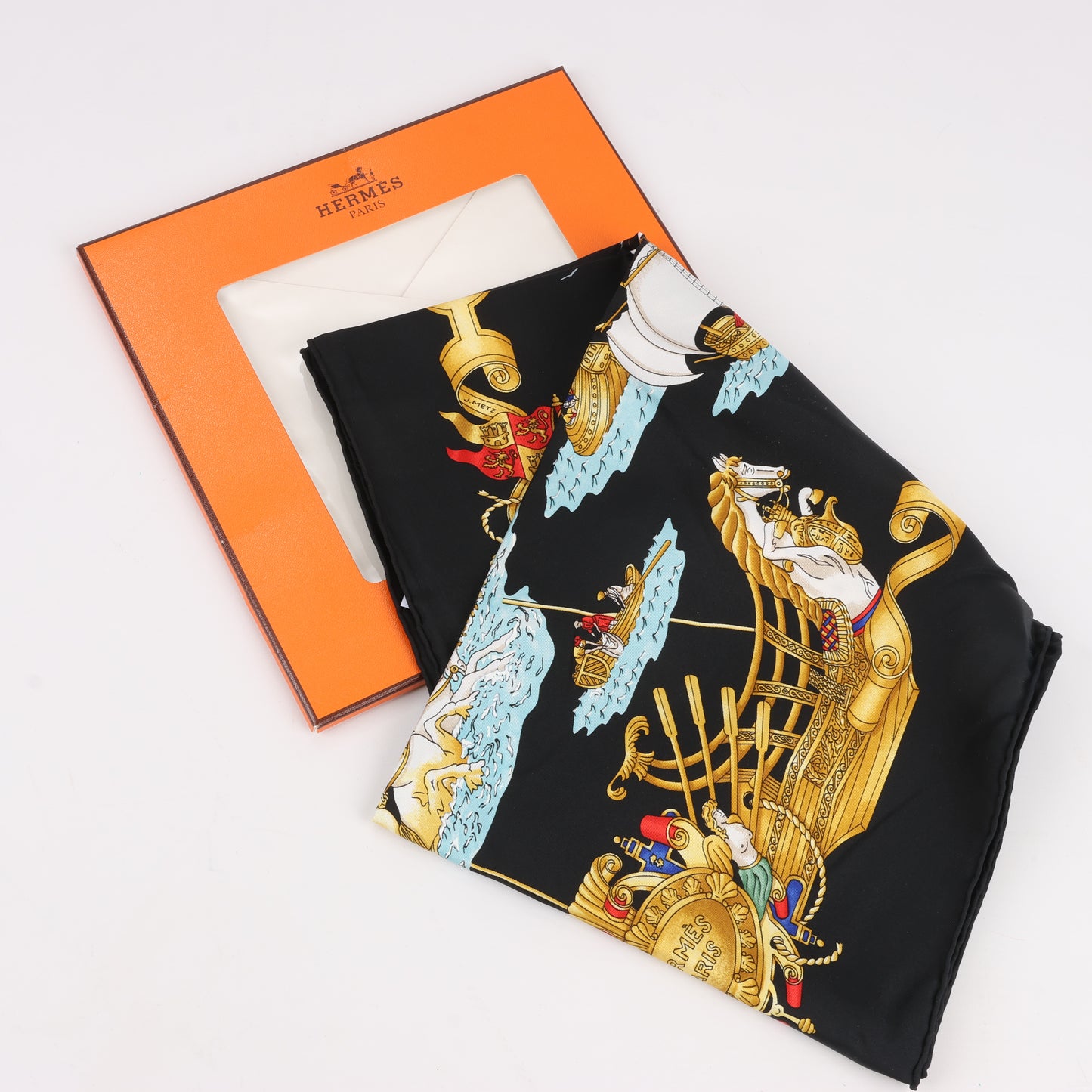Hermès Carré 90 "VOILES DE LUMIERE" 100% Silk Scarf in Black