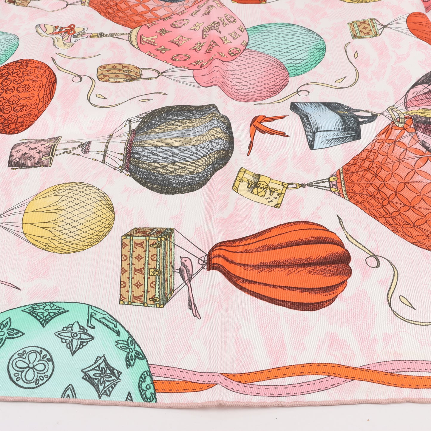 Louis Vuitton "up AND away" M77661 100% Silk Scarf in Pink GM1213
