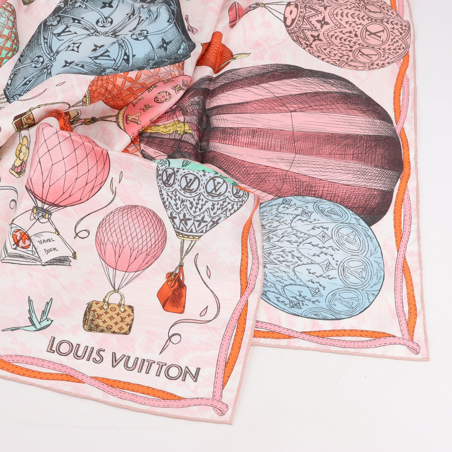 Louis Vuitton "up AND away" M77661 100% Silk Scarf in Pink GM1213